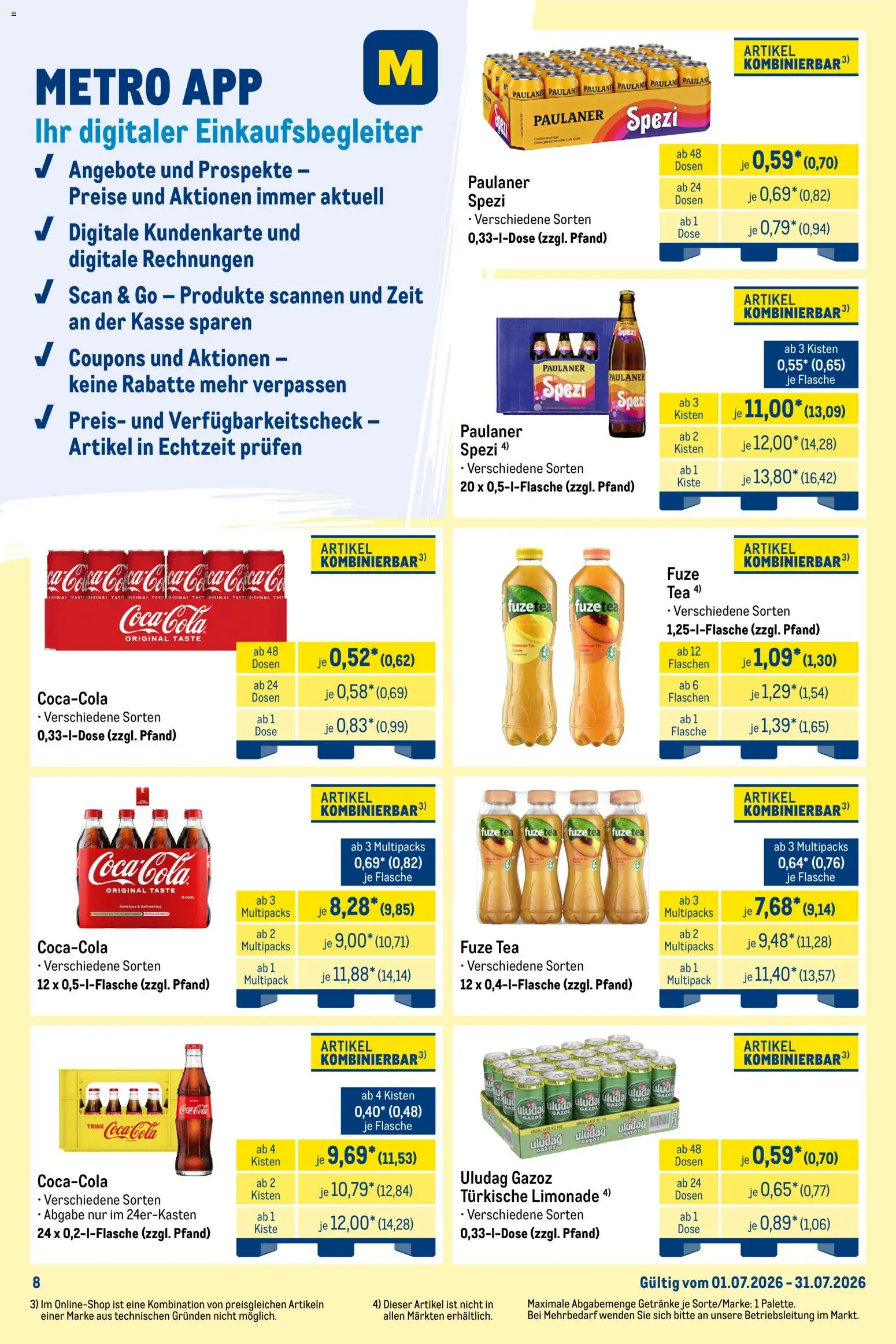 Metro  Monats-Mix – gültig ab 01.07.2026 | Seite: 8 | Produkte: Fuze tea, Cola, Limonade, Paulaner