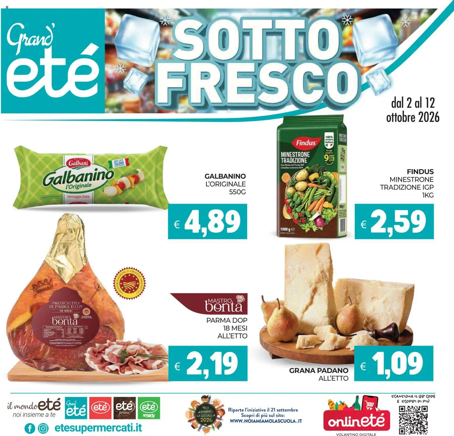Volantino Eté del 02/10/2026 | Pagina: 1 | Prodotti: Minestrone, Verdure, Prosciutto, Grana Padano