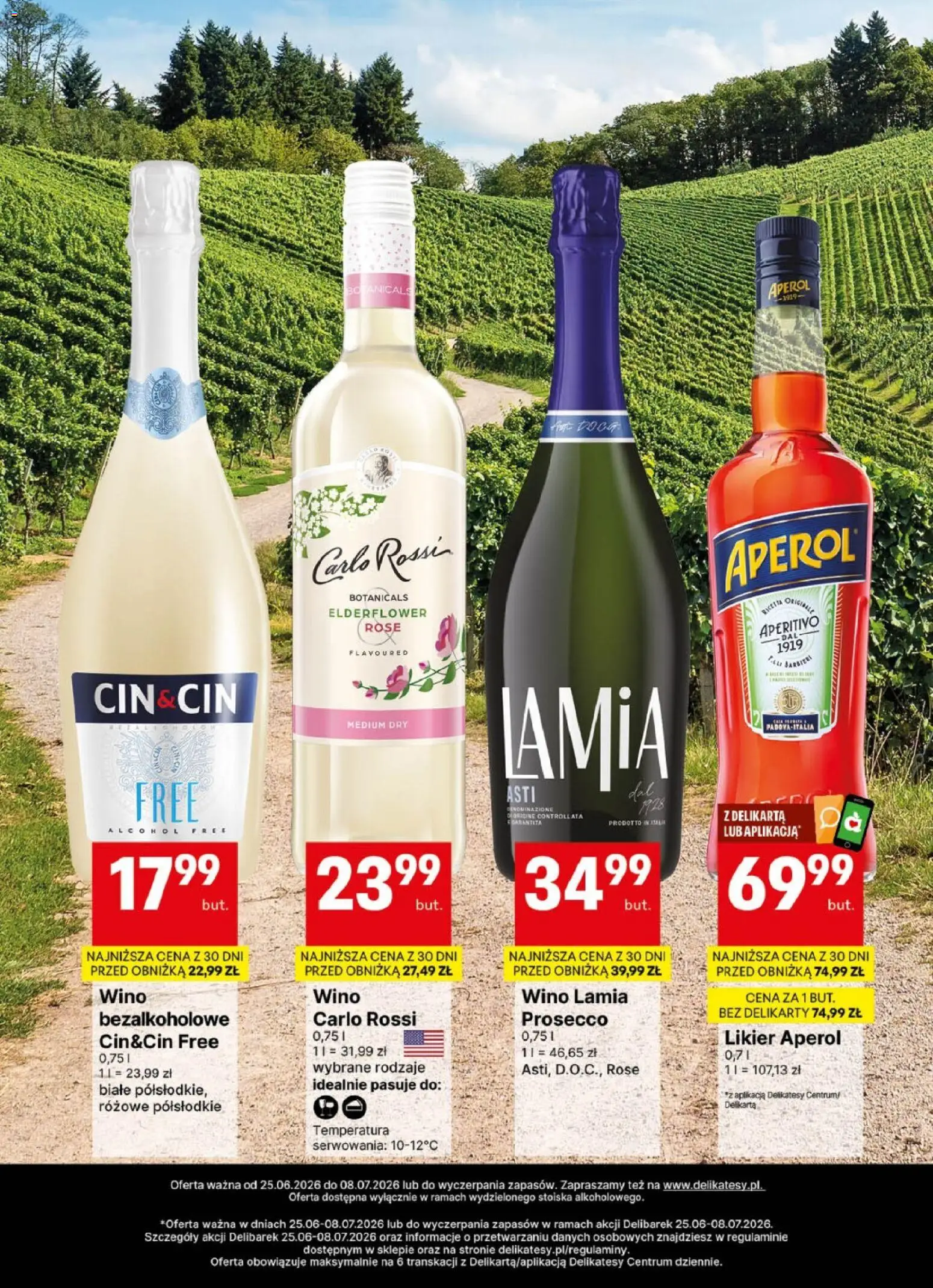 Delikatesy Centrum gazetka - DeliBarek od 25.06.2026 | Strona: 4 | Produkty: Wino, Aperol, Prosecco, Carlo Rossi
