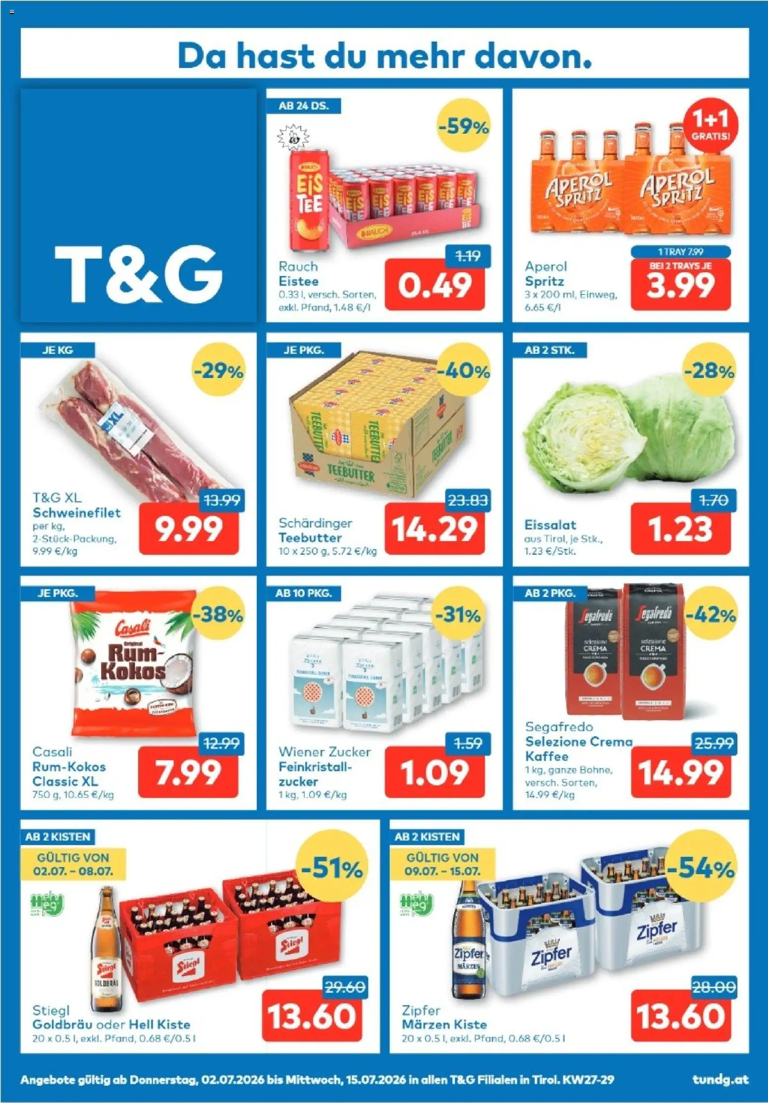 T&G Tirol gültig ab 02.07.2026 | Seite: 1 | Produkte: Zucker, Kaffee