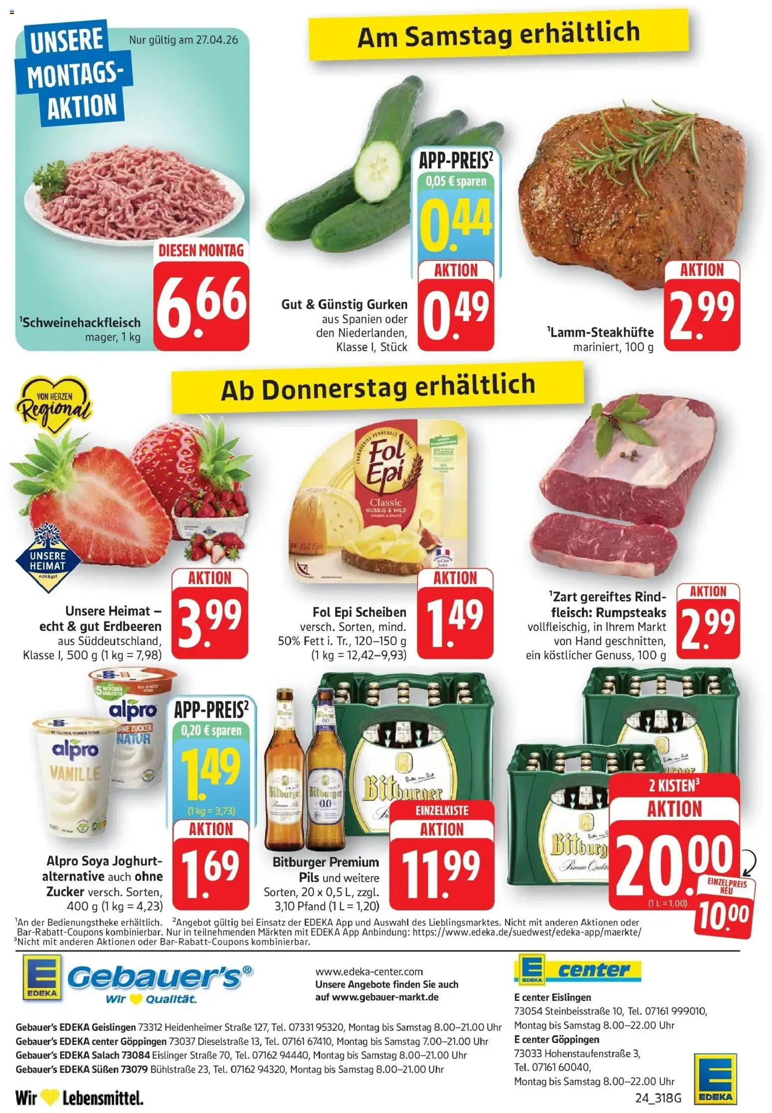Edeka prospekt Geislingen	 – gültig ab 27.04.2026 | Seite: 26 | Produkte: Joghurt, Zucker, Steak, Gurken