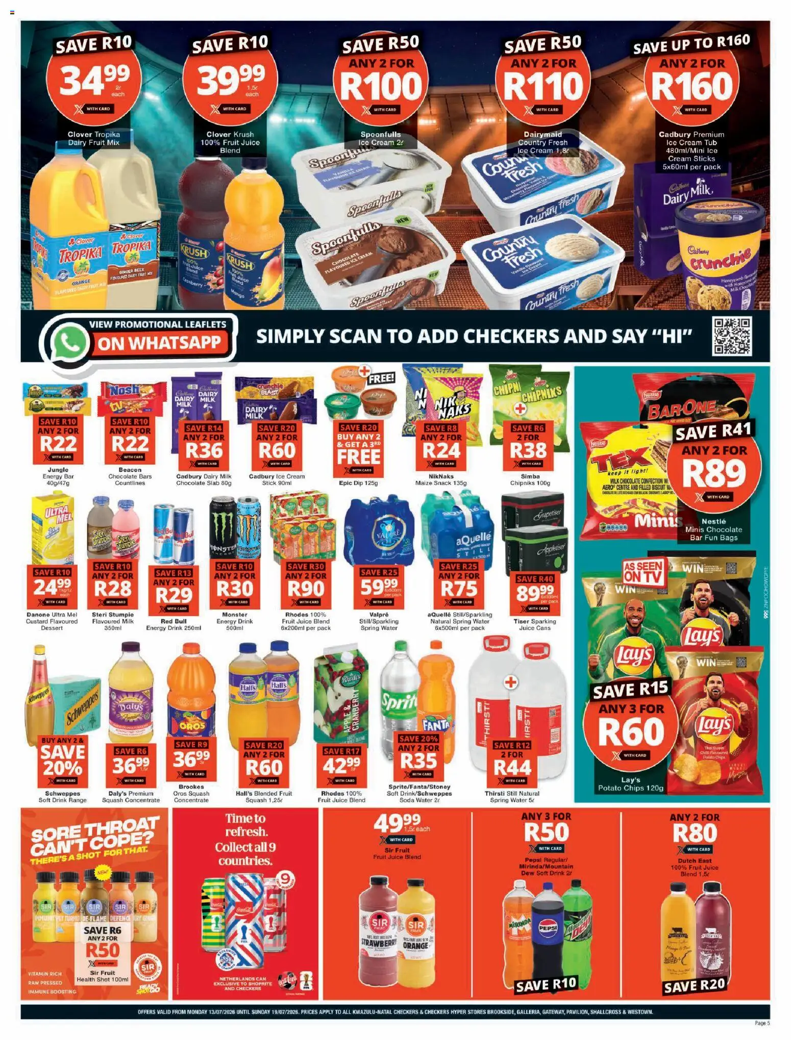 New Checkers catalogue – valid from 13/07/2026 | Page: 5 | Products: Squash, Chocolate, Fruit, Mango