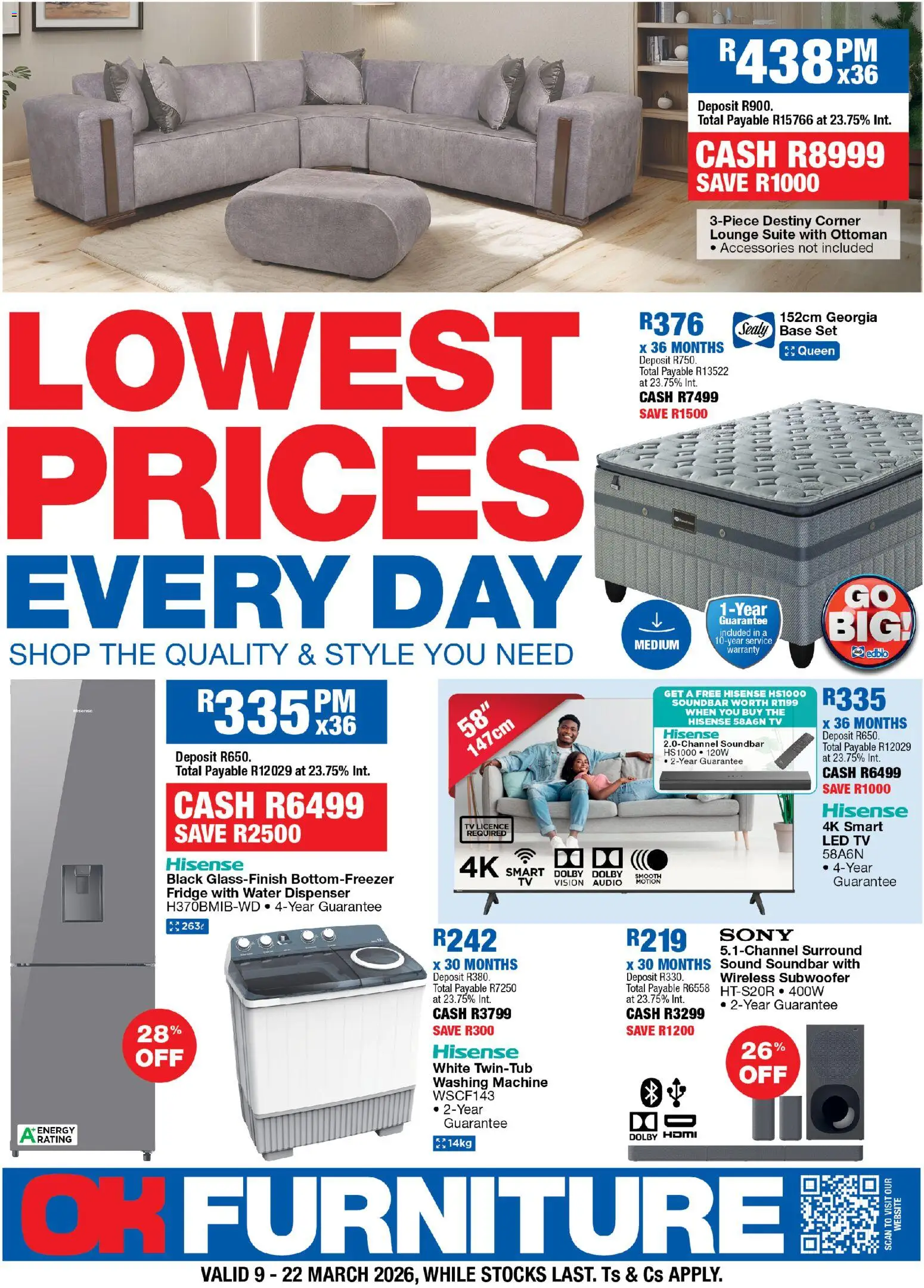 New OK Furniture catalogue – valid from 09.03.2026 | Page: 1 | Products: TV, Fridge, Ottoman, Subwoofer