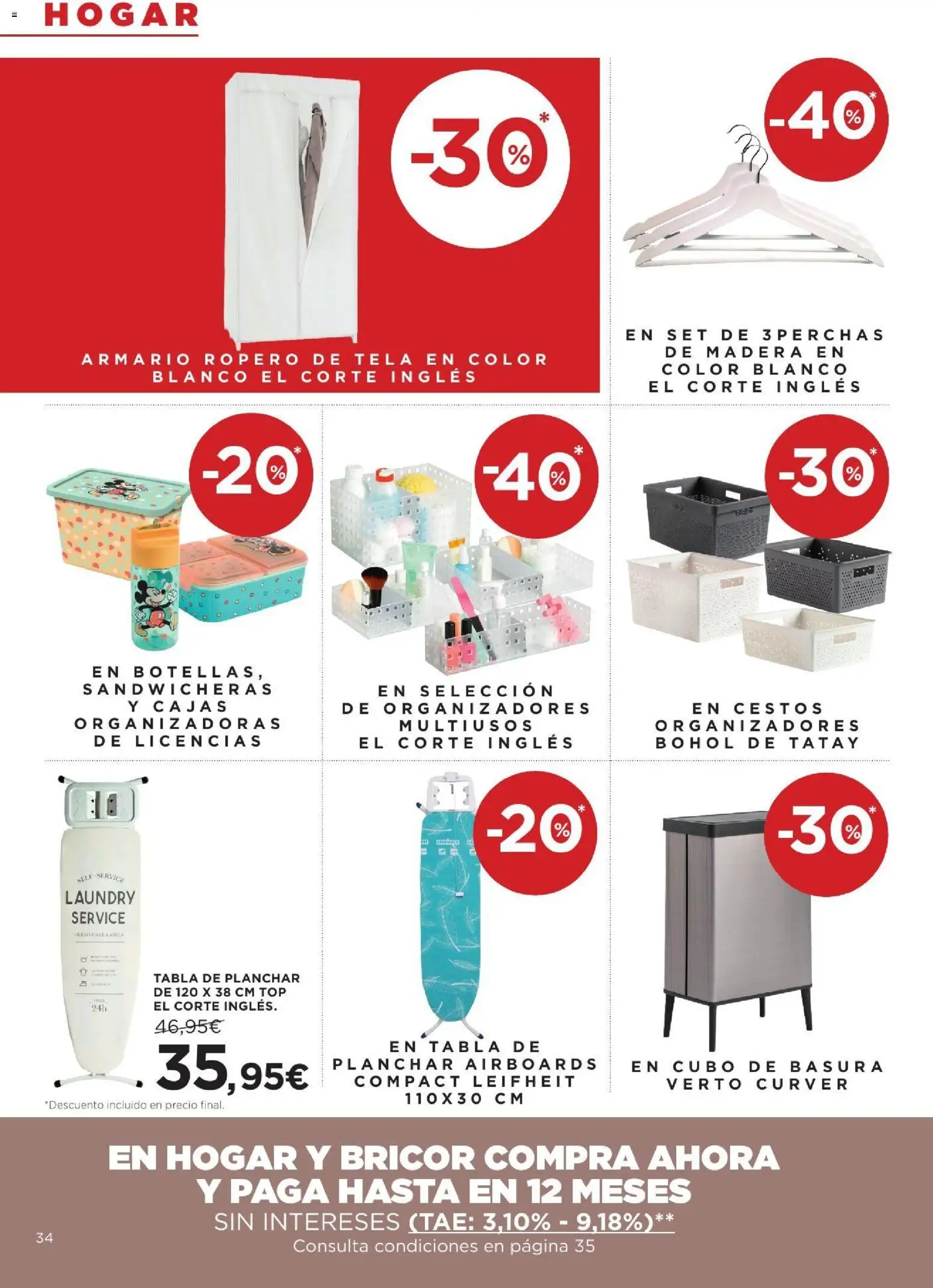 Hipercor catálogo │ válido desde el 13/08/2026 | Página: 34 | Productos: Ropero, Tabla de planchar, Armario, Cubo de basura