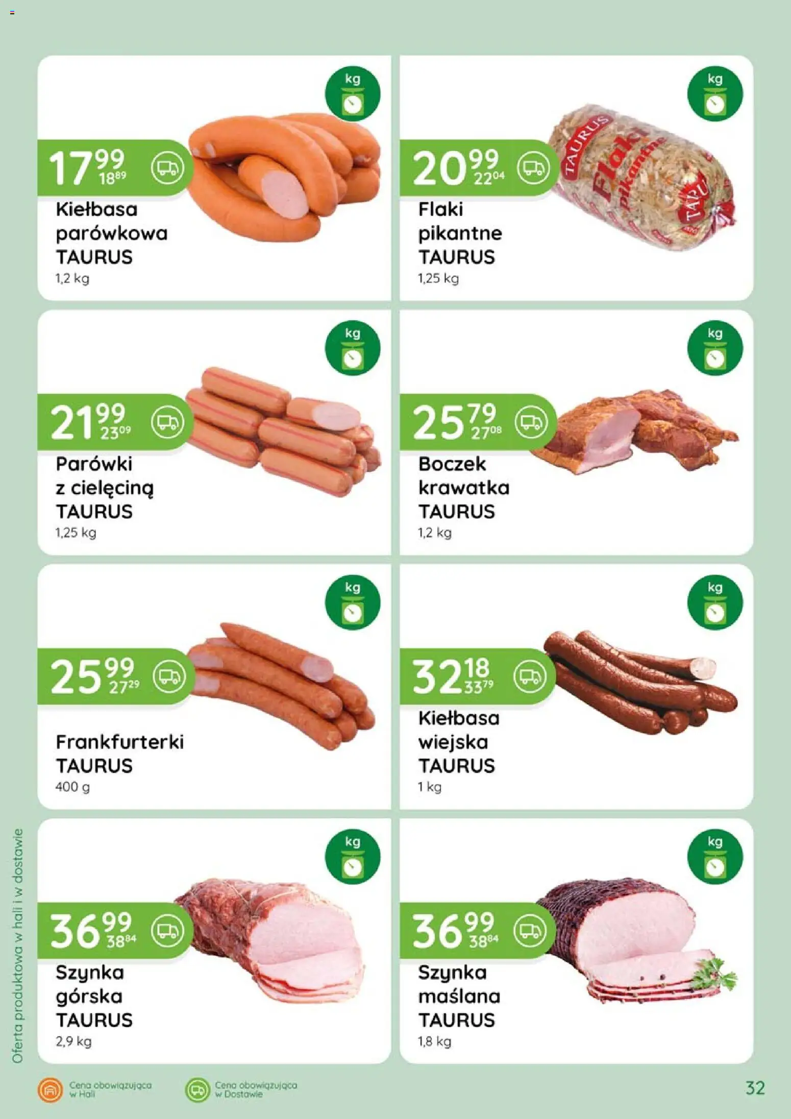 Eurocash gazetka - Katalog Wędlin od 07.05.2026 | Strona: 32 | Produkty: Kiełbasa, Frankfurterki, Parówki, Flaki
