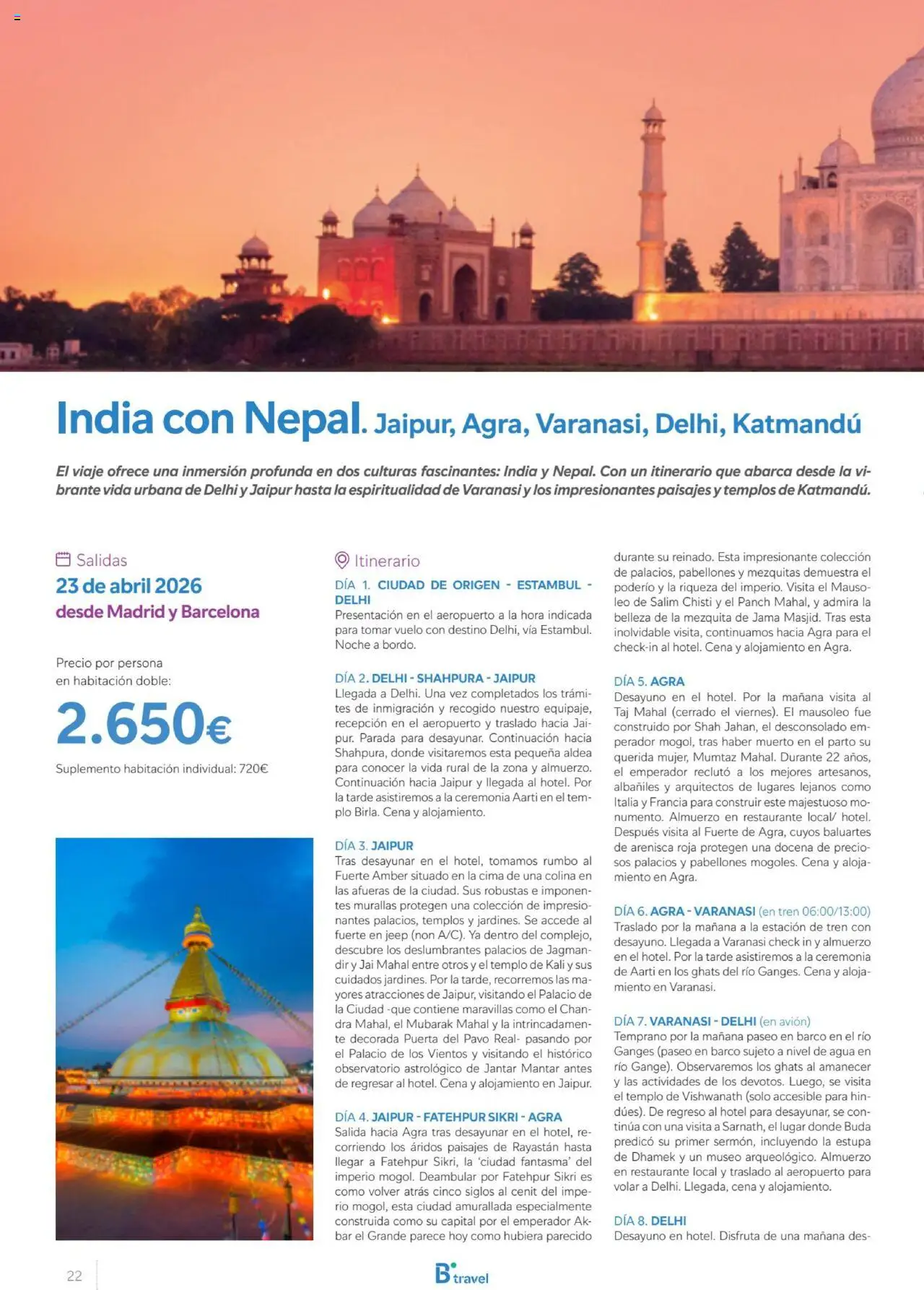 B the travel brand Viajeros Expertos Internacional 2026 │ válido desde el 03/10/2025 | Página: 22 | Productos: Té, Agua, Pavo