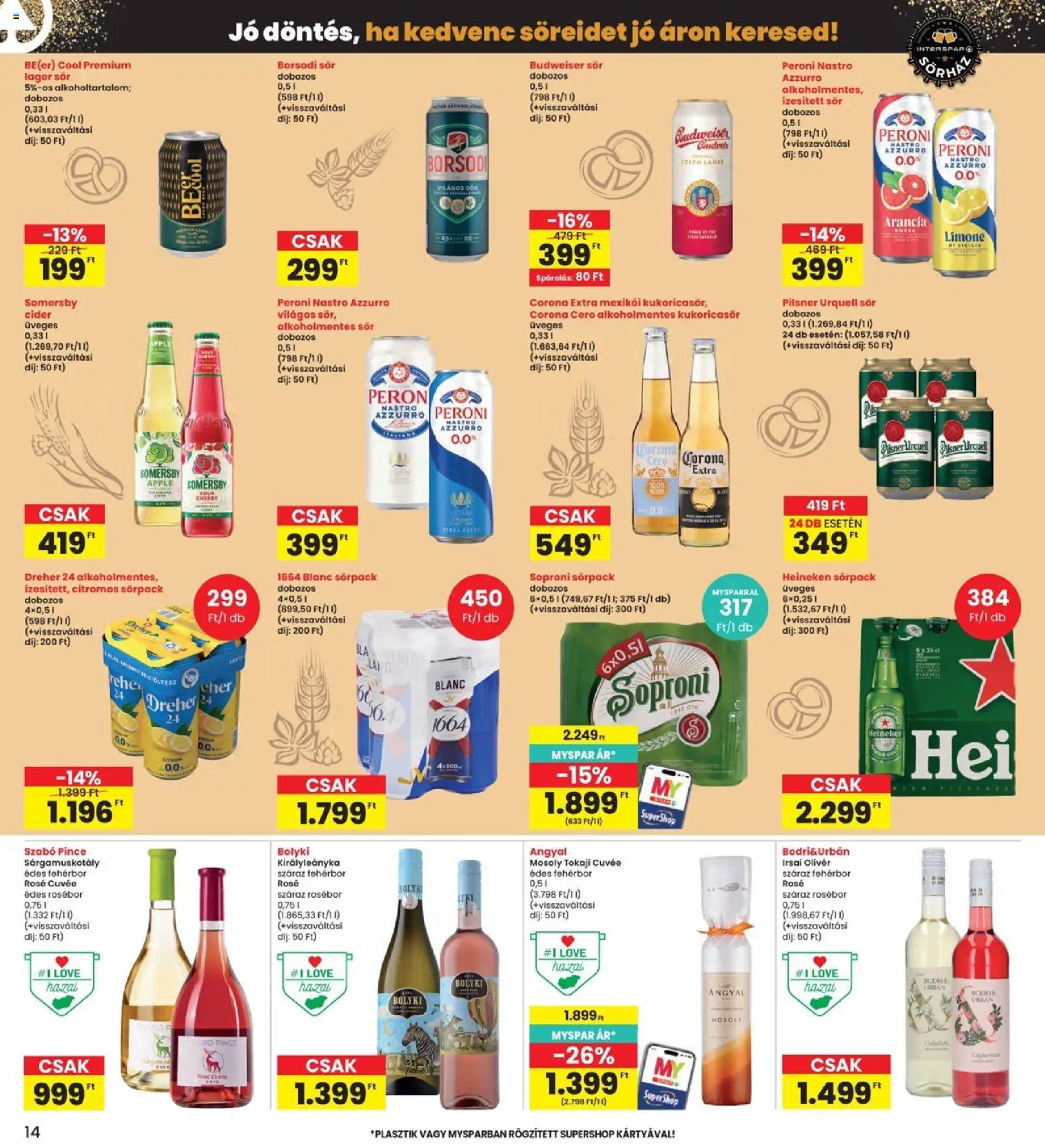 Interspar akciós ujság - amely érvényes a következő dátumtól: 2026.08.27. | Oldal: 14 | Termékek: Heineken, Cider, Sör, Pilsner Urquell sör
