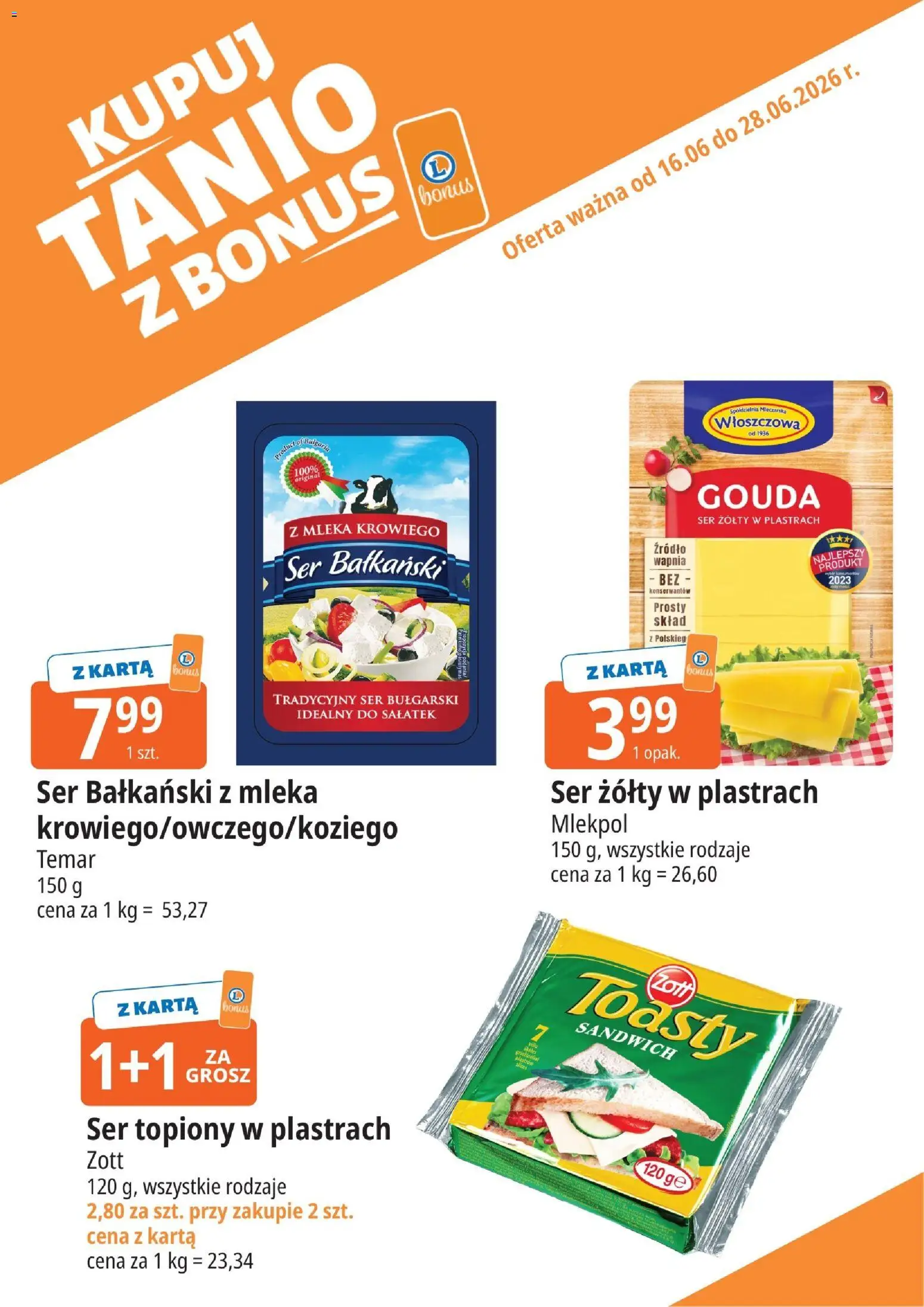 E.Leclerc gazetka - Zamość kupony dodatkowe od 16.06.2026 | Strona: 3 | Produkty: Karta, Mleka, Sandwich, Ser