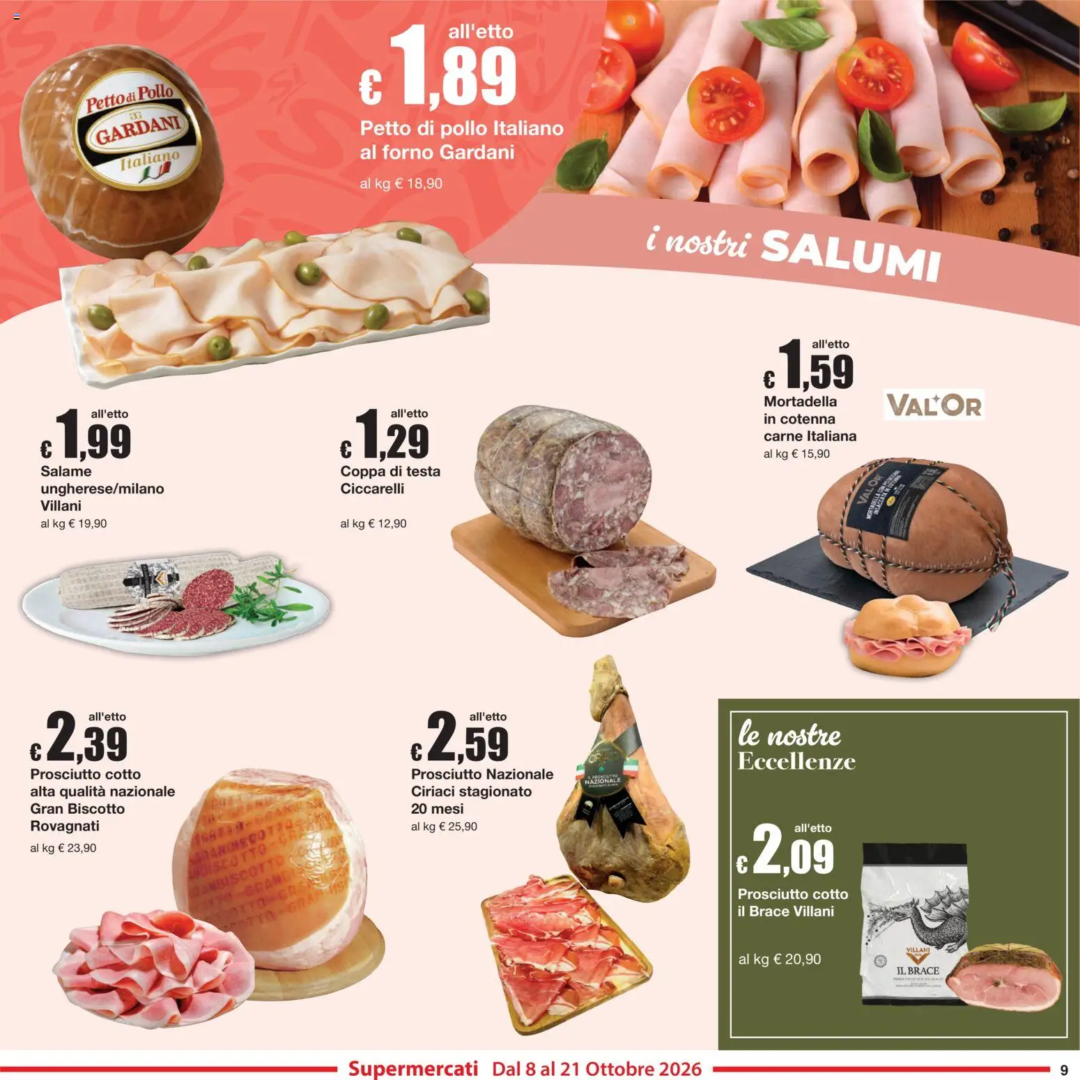 Volantino Sì con Te del 08/10/2026 | Pagina: 9 | Prodotti: Petto di Pollo, Prosciutto Cotto, Mortadella, Carne