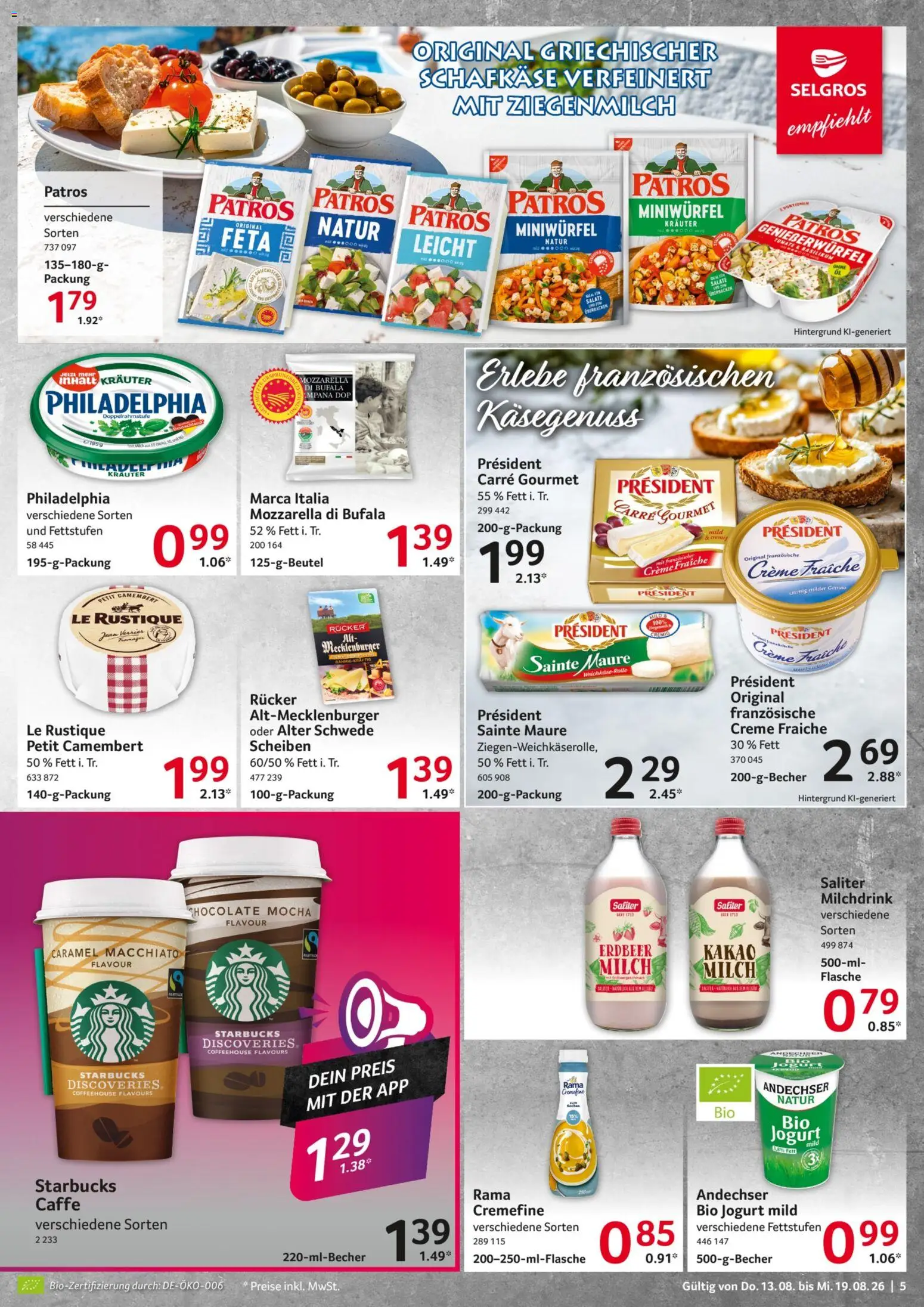 Selgros Prospekt – gültig ab 13.08.2026 | Seite: 5 | Produkte: Feta, Milch, Philadelphia, Patros