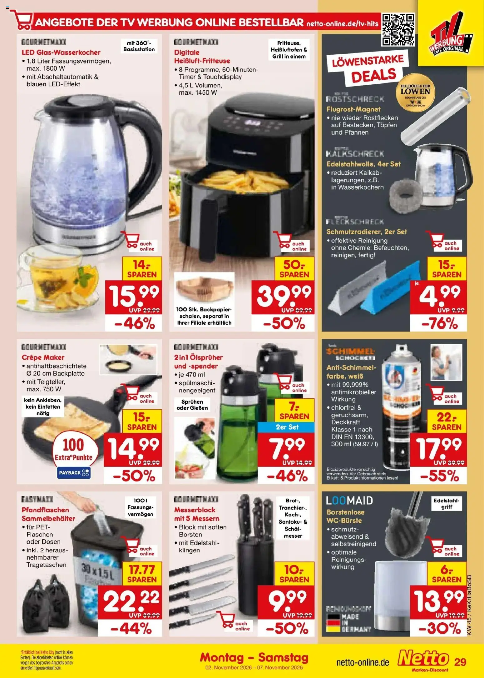 Netto Marken-Discount Prospekt Koblenz – gültig ab 02.11.2026 | Seite: 41 | Produkte: Brot, Schal, Heißluftfritteuse, TV