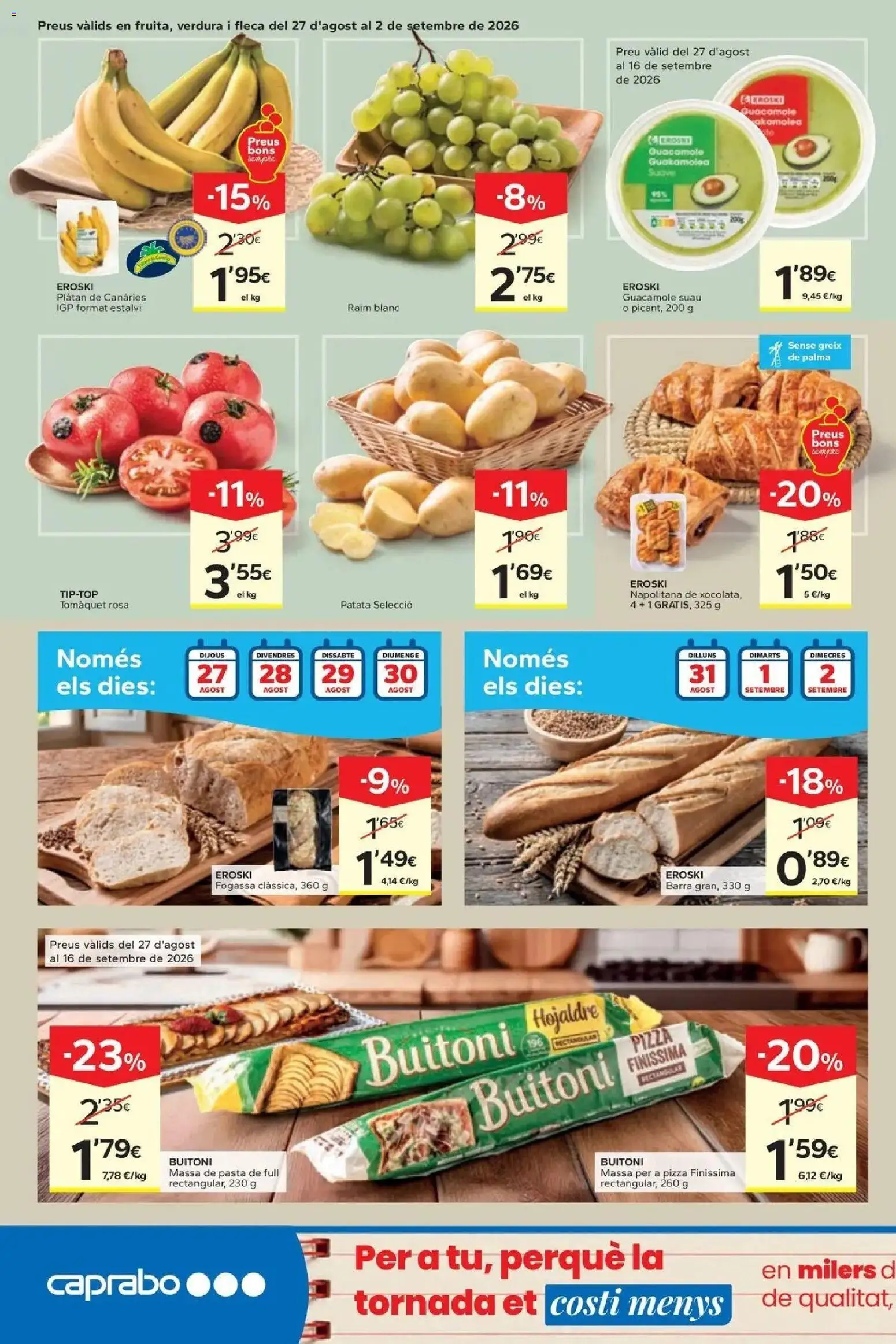 Caprabo - Estalvia des de la primera unitat │ válido desde el 17/09/2026 | Página: 4 | Productos: Pizza, Pasta, Guacamole