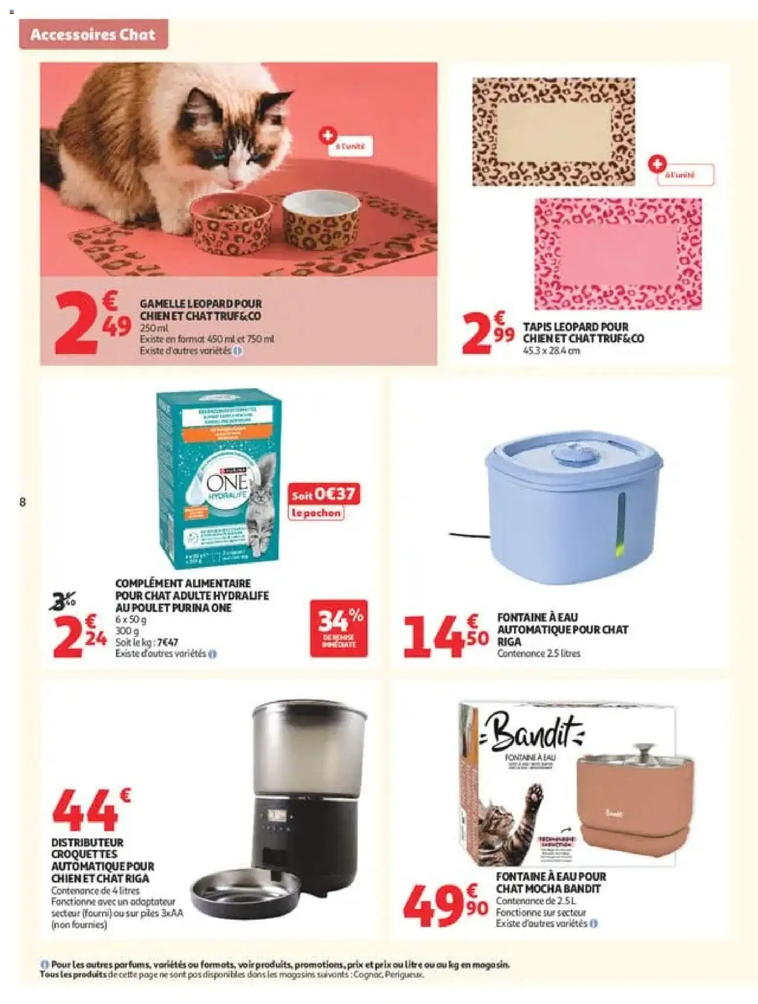 {H1} | Page: 8 | Produits: Adaptateur, Fontaine à eau pour chat, Tapis, Piles