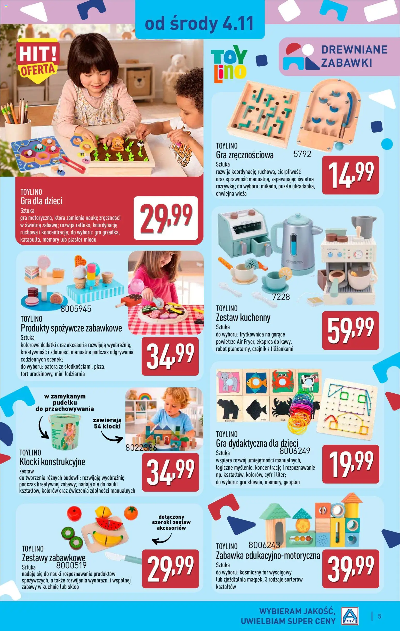 Aldi gazetka - Artykuły przemysłowe i tekstylia od 04.11.2026 | Strona: 5 | Produkty: Gra, Klocki konstrukcyjne, Robot, Frytkownica