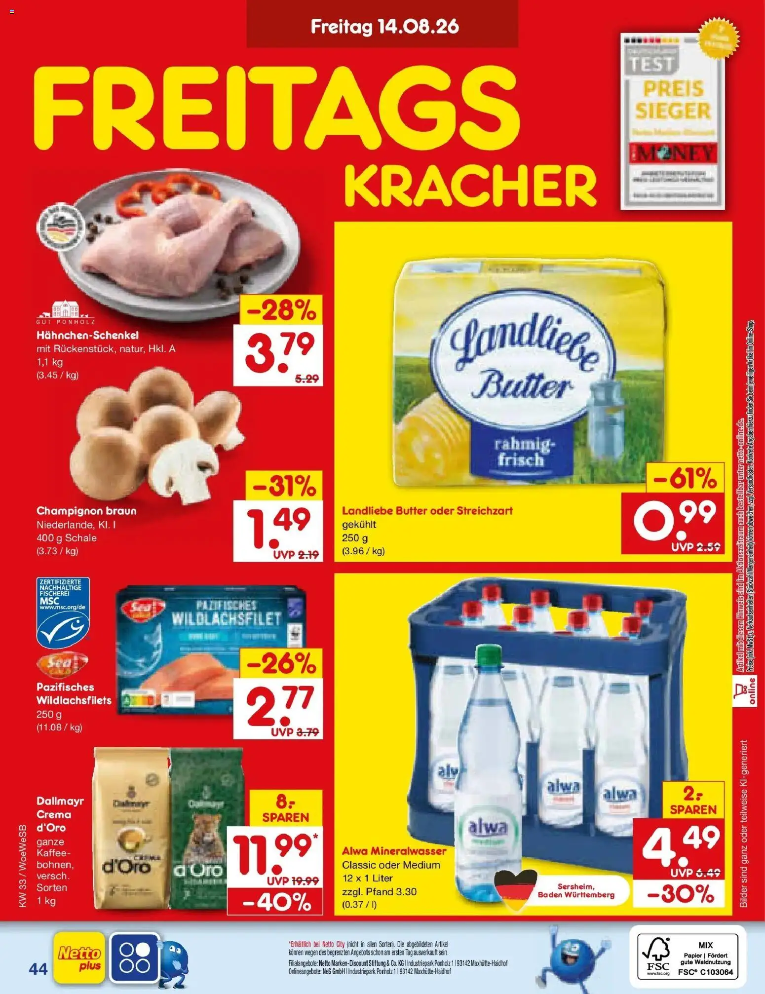 Netto Marken-Discount Prospekt Katzweiler (ab 10.08.2026) » Angebote | Seite: 60 | Produkte: Butter, Landliebe butter, Mineralwasser, Dallmayr