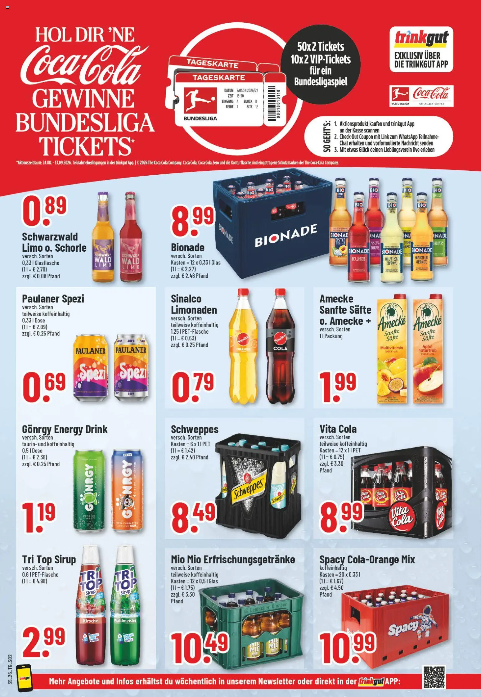 Trinkgut Prospekt – gültig ab 24.08.2026 | Seite: 2 | Produkte: Sinalco, Paulaner spezi, Bionade, Schweppes