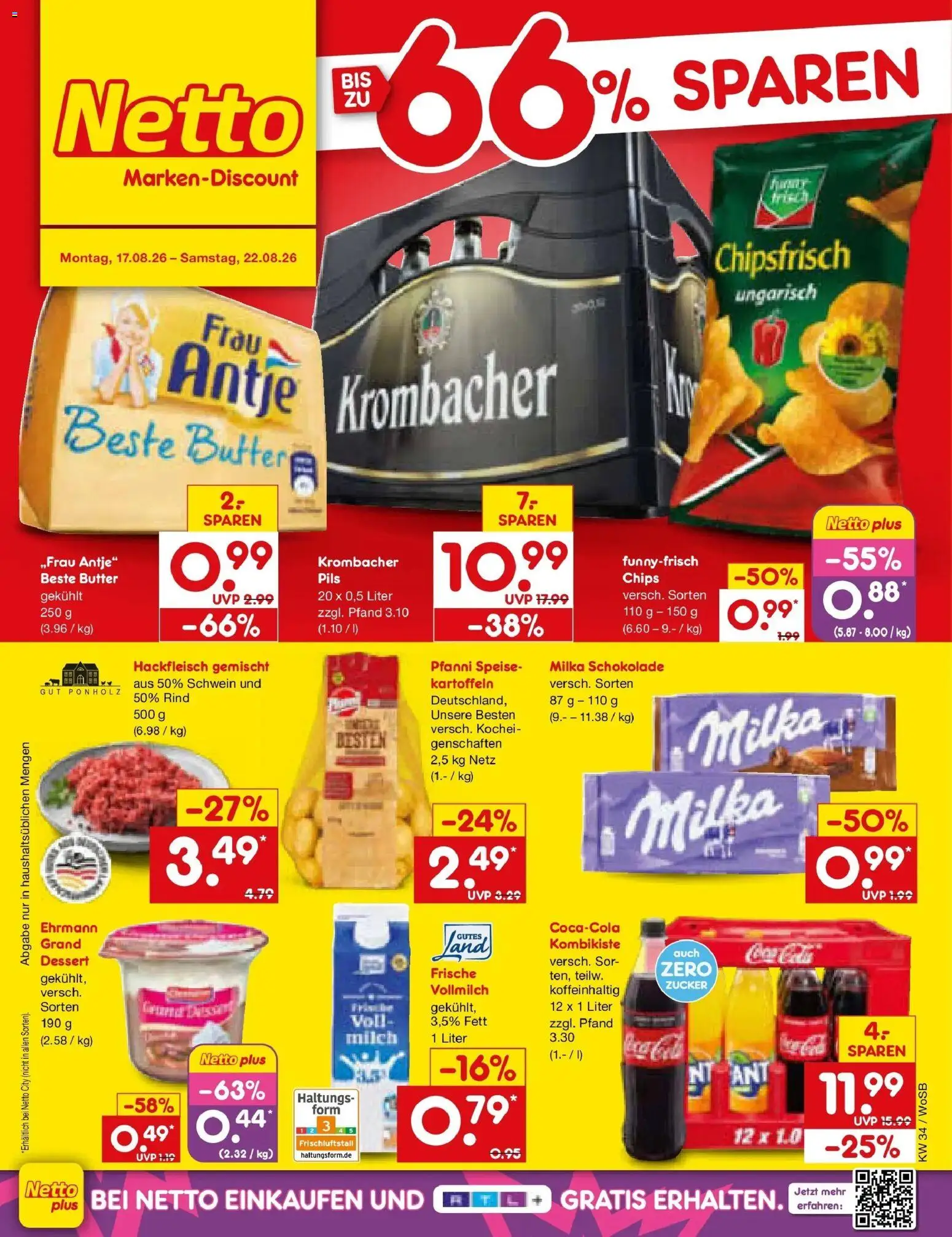 Netto Marken-Discount Prospekt Mannheim – gültig ab 17.08.2026 | Seite: 1 | Produkte: Milch, Milka schokolade, Pils, Hackfleisch