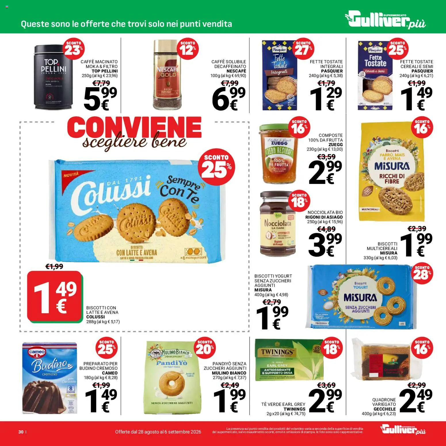 Volantino Gulliver del 28/08/2026 | Pagina: 30 | Prodotti: Cereali, Top, Pellini, Macinato
