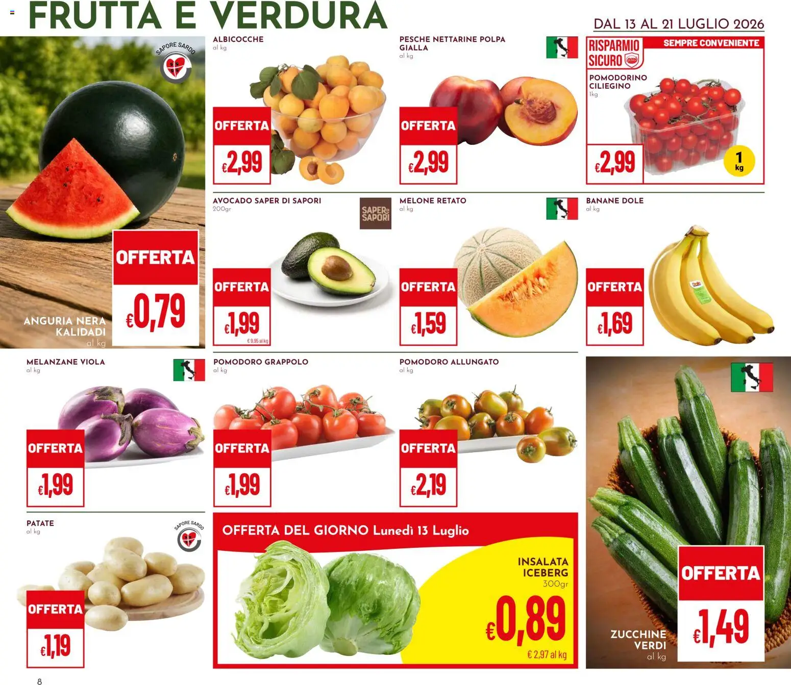 Volantino Pan del 13/07/2026 | Pagina: 8 | Prodotti: Avocado, Pomodoro, Zucchine, Albicocche