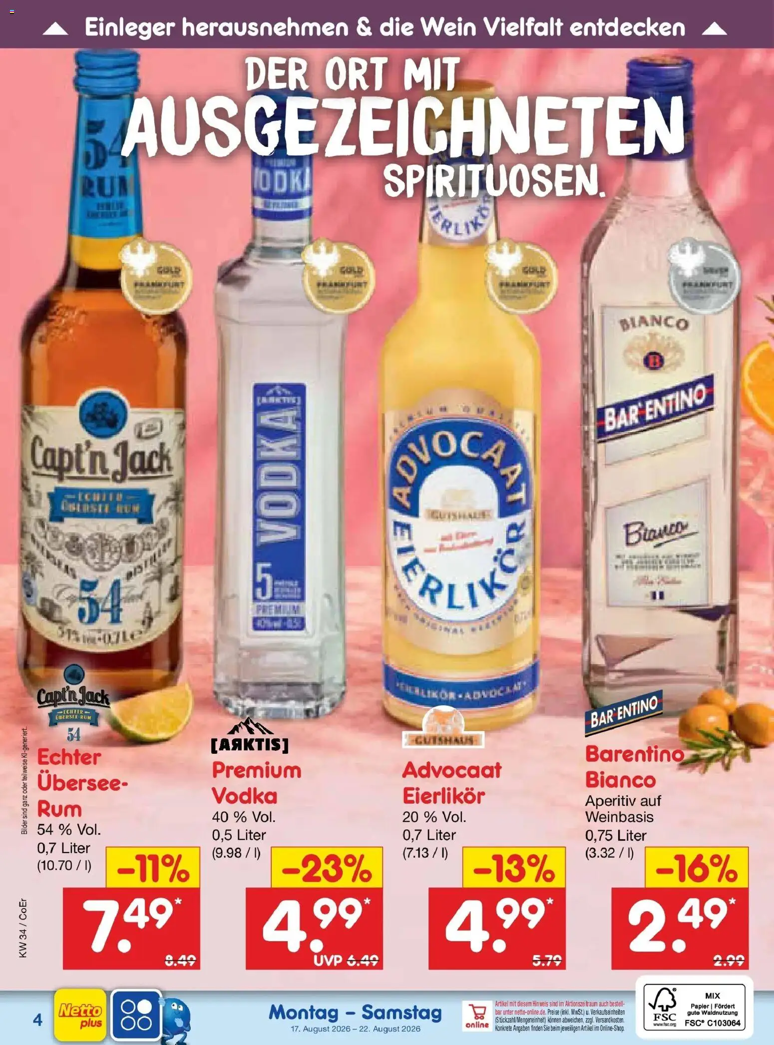 Netto Marken-Discount Prospekt Nordhausen – gültig ab 17.08.2026 | Seite: 43 | Produkte: Rum, Bilder, Wein, Vodka