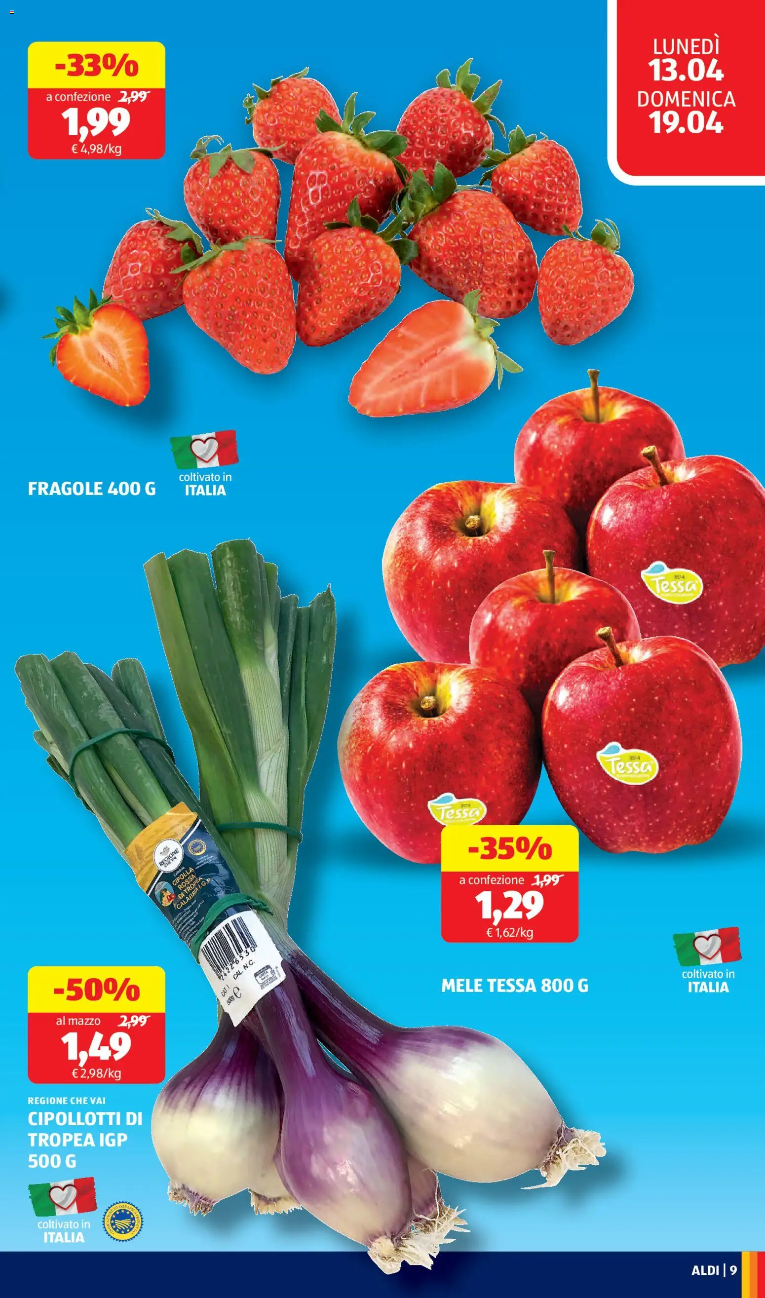 Volantino Aldi del 13.04.2026 | Pagina: 9 | Prodotti: Mele, Fragole