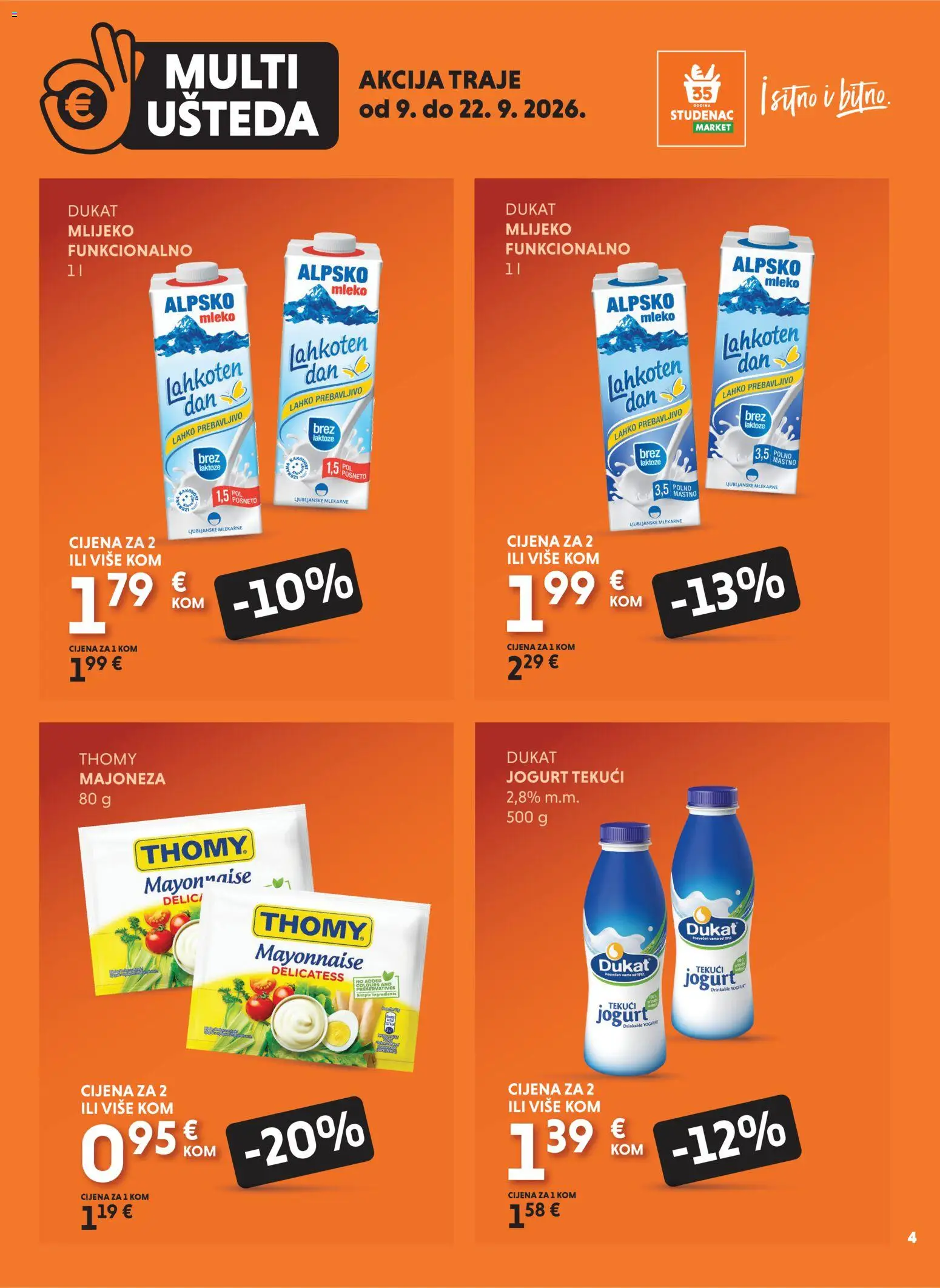 Studenac katalog | vrijedi od 09.09.2026 | Stranica: 4 | Proizvodi: Tekuci jogurt, Mlijeko, Jogurt, Majoneza