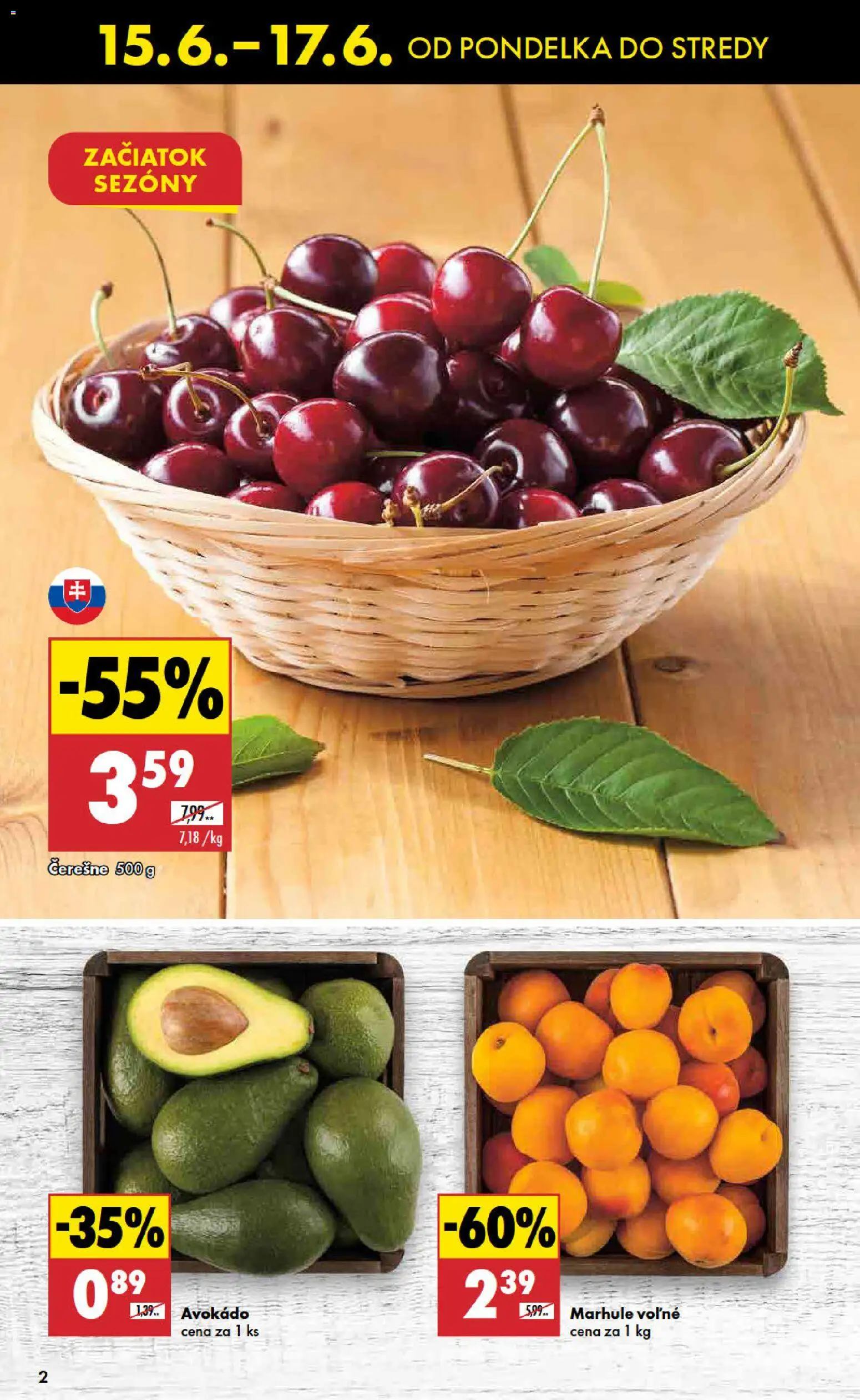 Nové Biedronka akcie – leták je platný od 15.06.2026 | Strana: 2 | Produkty: Avokádo, Čerešne, Marhule