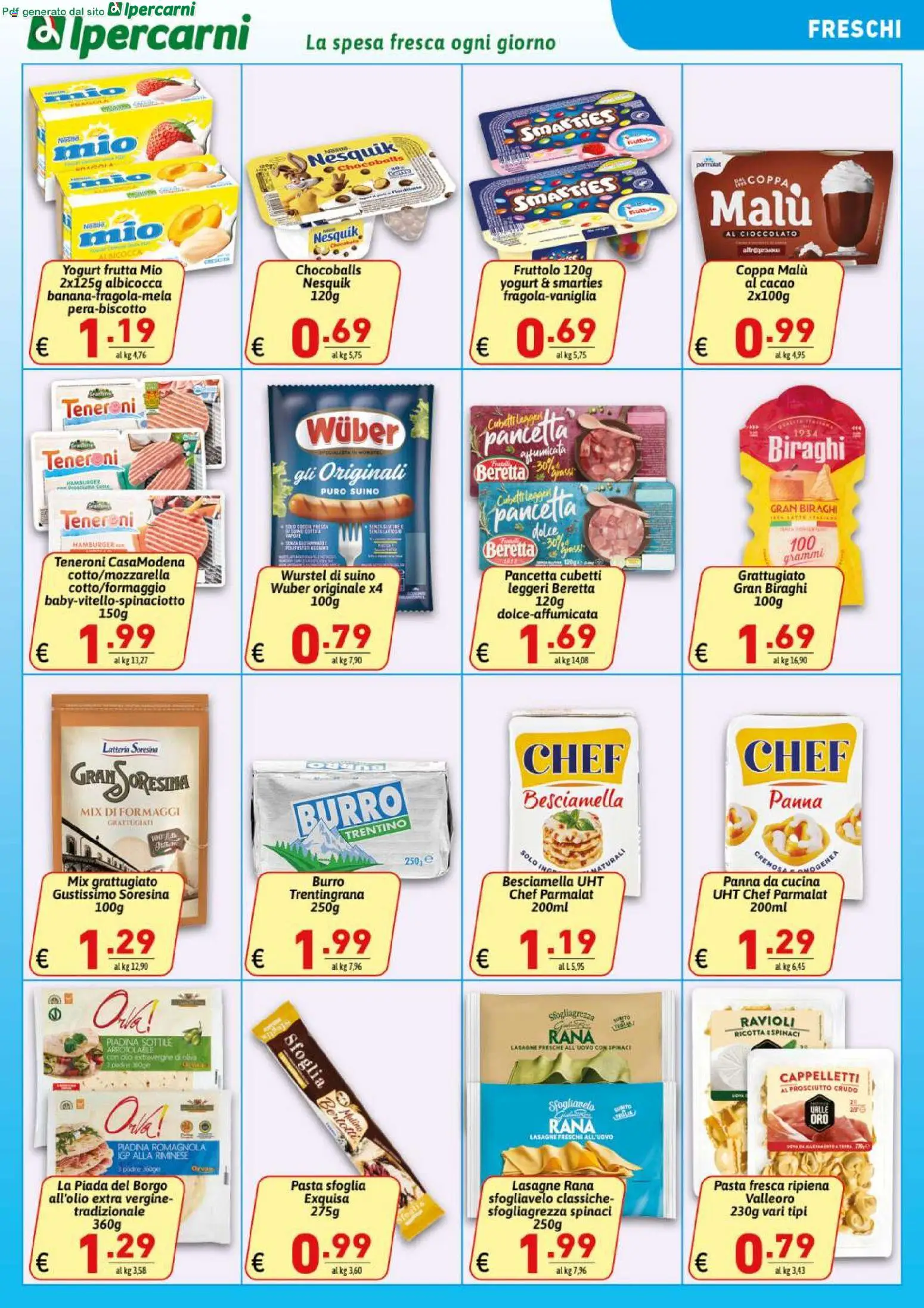 Volantino Ipercarni del 12/08/2026 | Pagina: 9 | Prodotti: Frutta, Wurstel, Ravioli, Hamburger