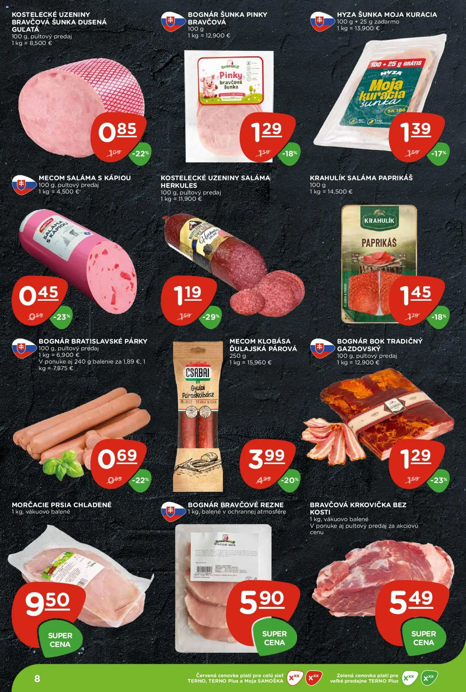 Nové Terno akcie – leták je platný od 24.09.2026 | Strana: 8 | Produkty: Šunka, Bravčová krkovička, Krkovička, Rezne