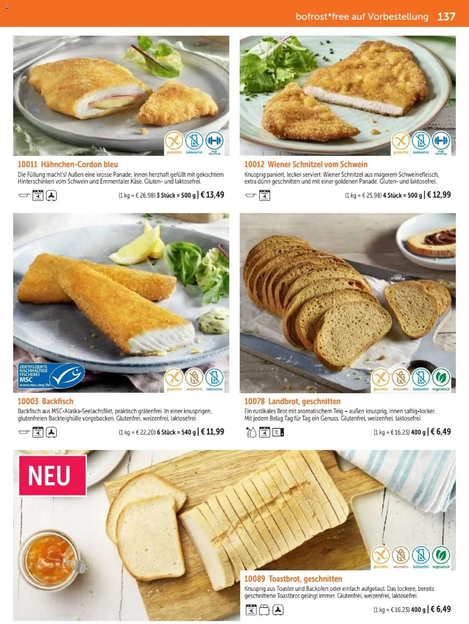 Bofrost Katalog – gültig ab 07.09.2026 | Seite: 137 | Produkte: Toastbrot, Schnitzel, Backofen, Brot