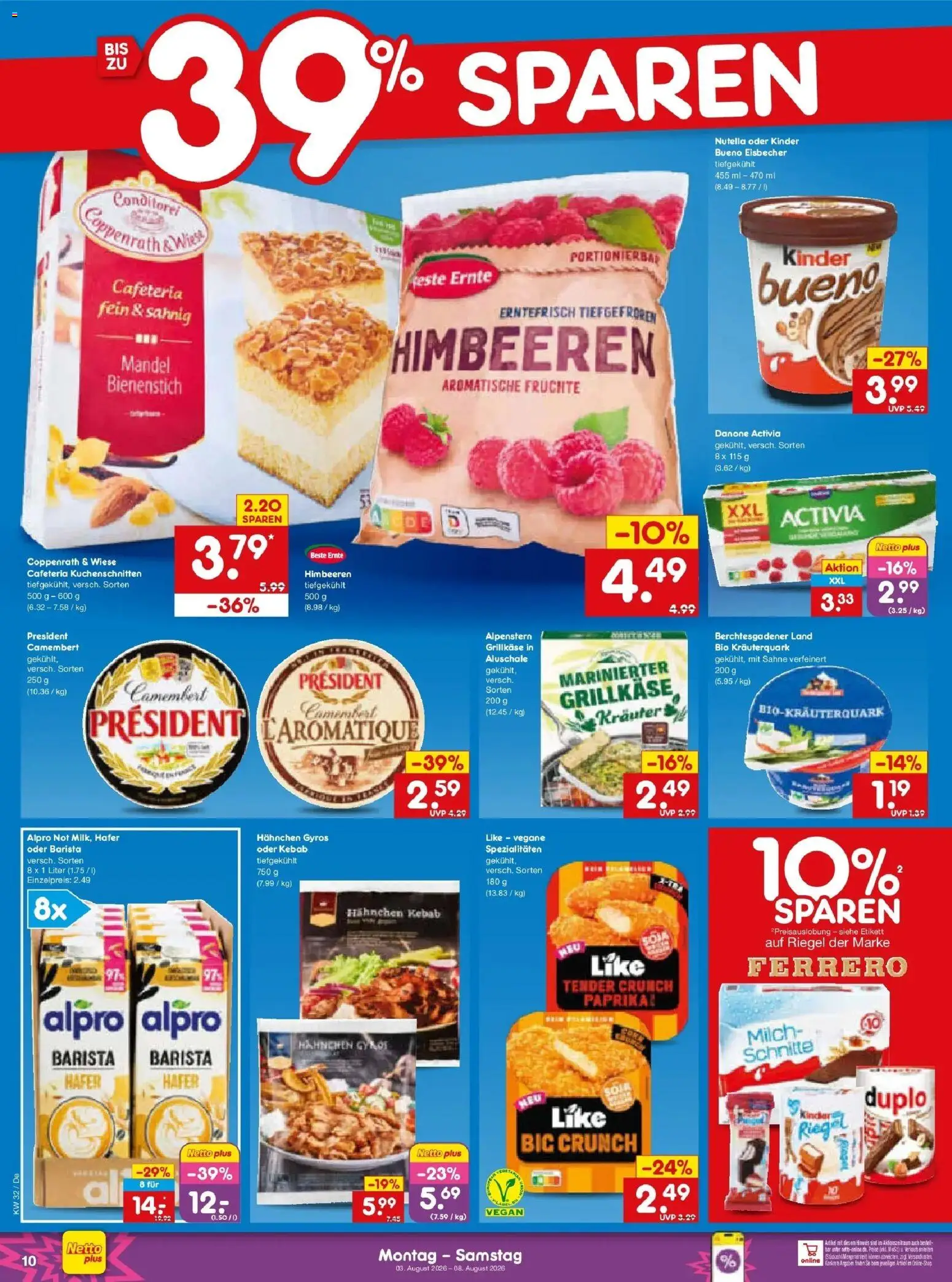 Netto Marken-Discount Prospekt Buttenwiesen – gültig ab 03.08.2026 | Seite: 20 | Produkte: Activia, Kinder bueno, Gyros, Alpro
