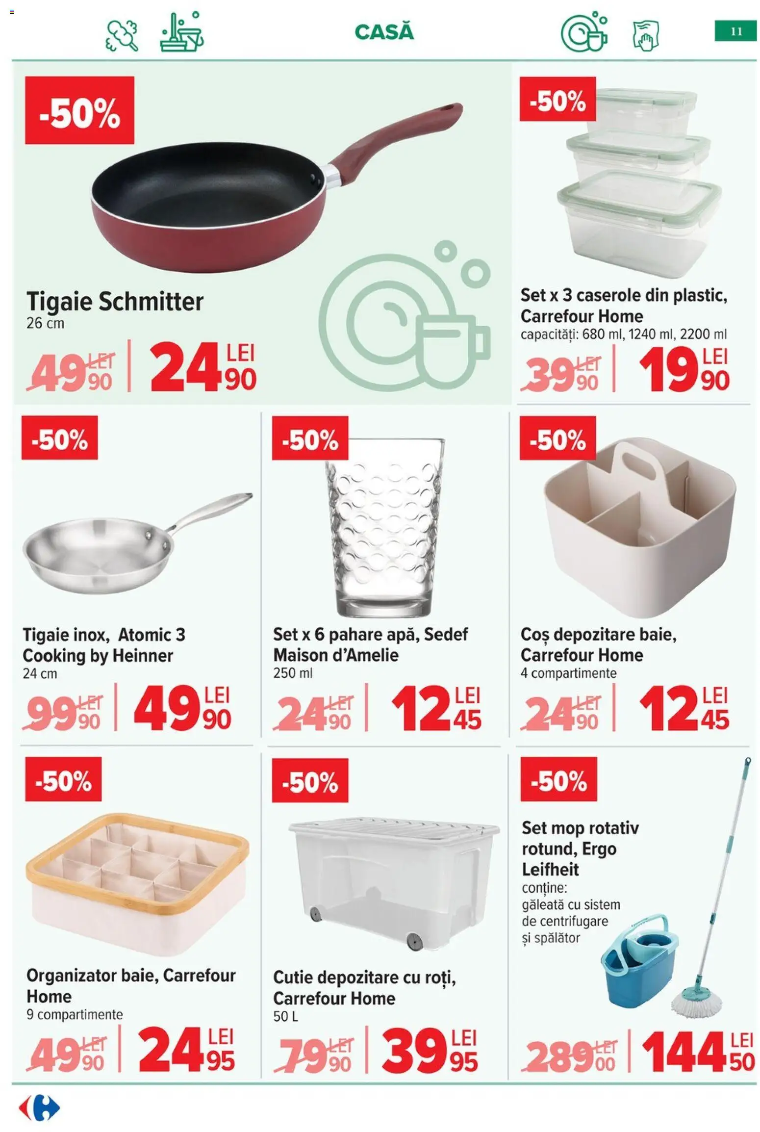 Noul catalog Carrefour – valabil de la 20.05.2026 | Pagină: 10 | Produse: Pahare, Tigaie, Caserole, Mop