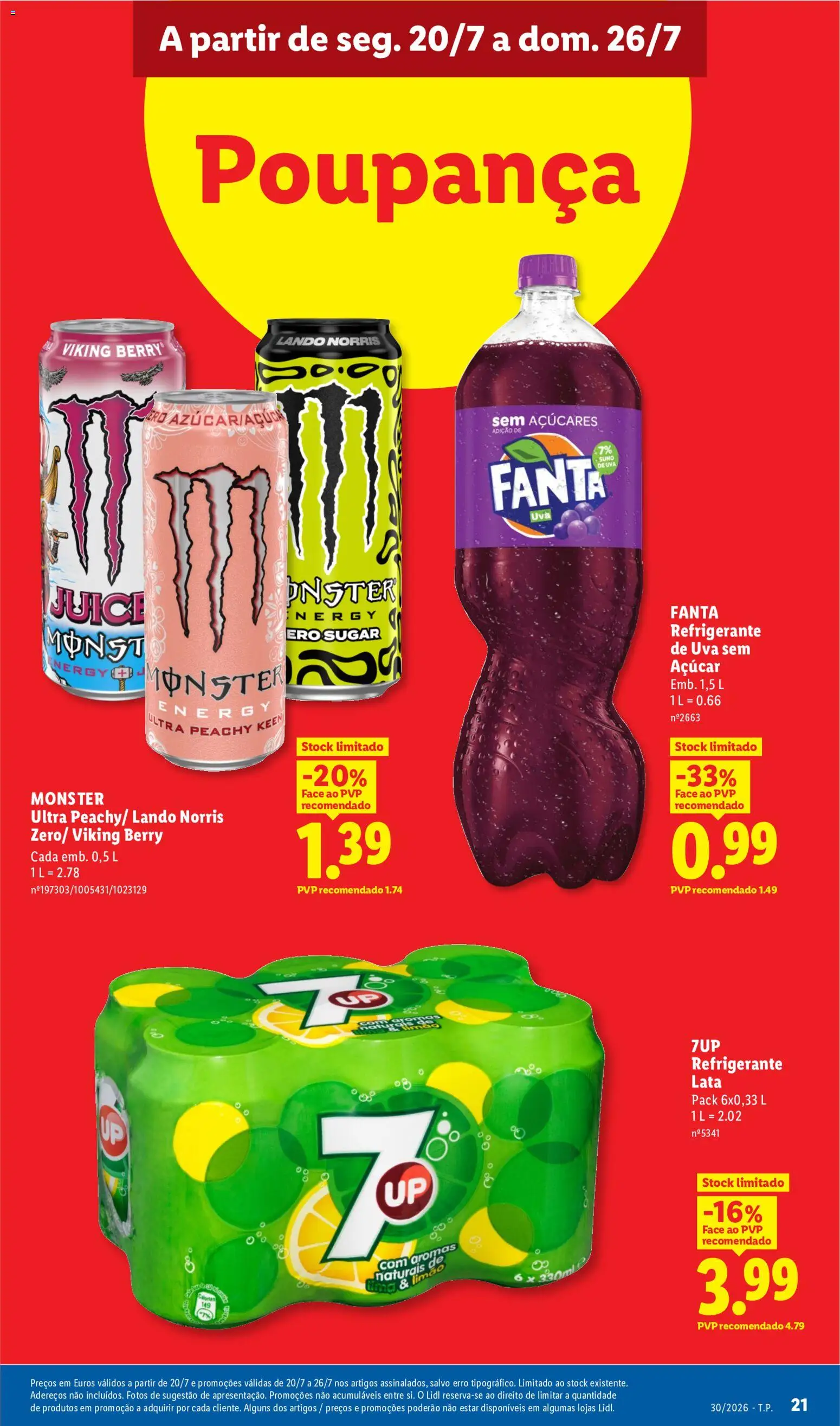 Lidl folheto │ válido de 20/07/2026 | Página: 21 | Produtos: Fanta, Açúcar, Lima, Soda