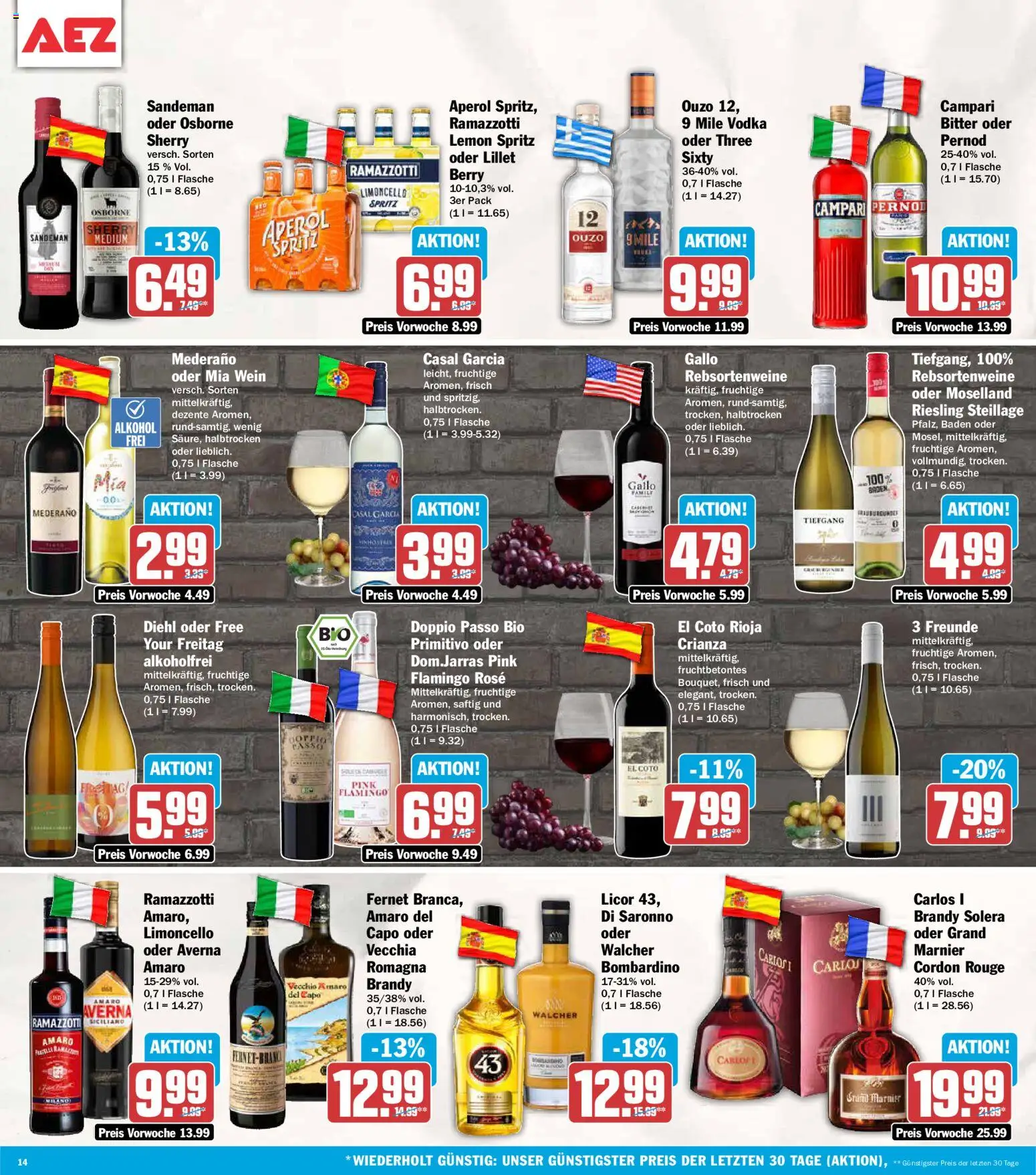 AEZ Prospekt 	 – gültig ab 18.05.2026 | Seite: 14 | Produkte: Ouzo, Aperol, Vodka, Ramazzotti