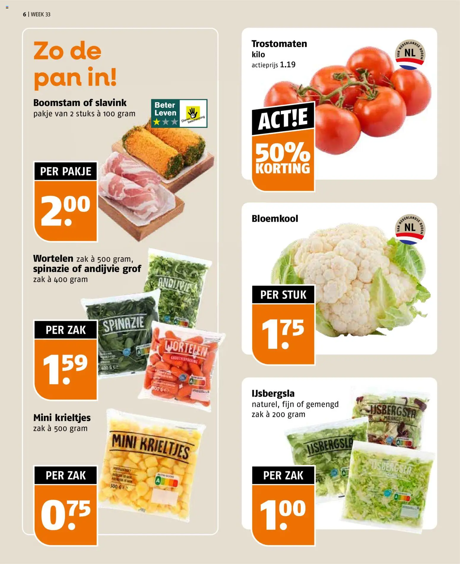 {H1} | Pagina: 6 | Producten: Bloemkool, Spinazie, Pan, Krieltjes
