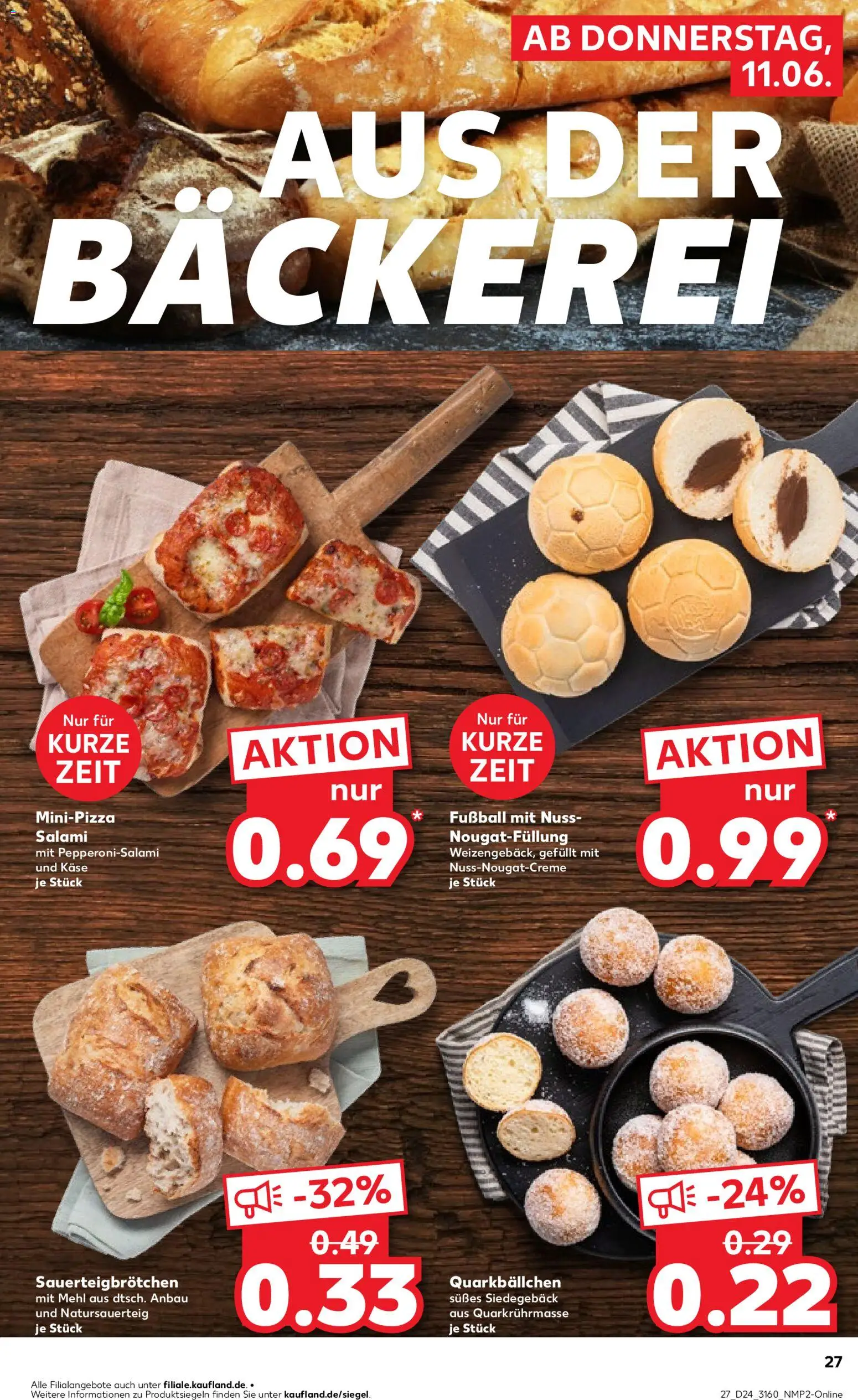 Kaufland Prospekt – gültig ab 11.06.2026 | Seite: 27 | Produkte: Bäckerei, Käse, Fußball, Salami