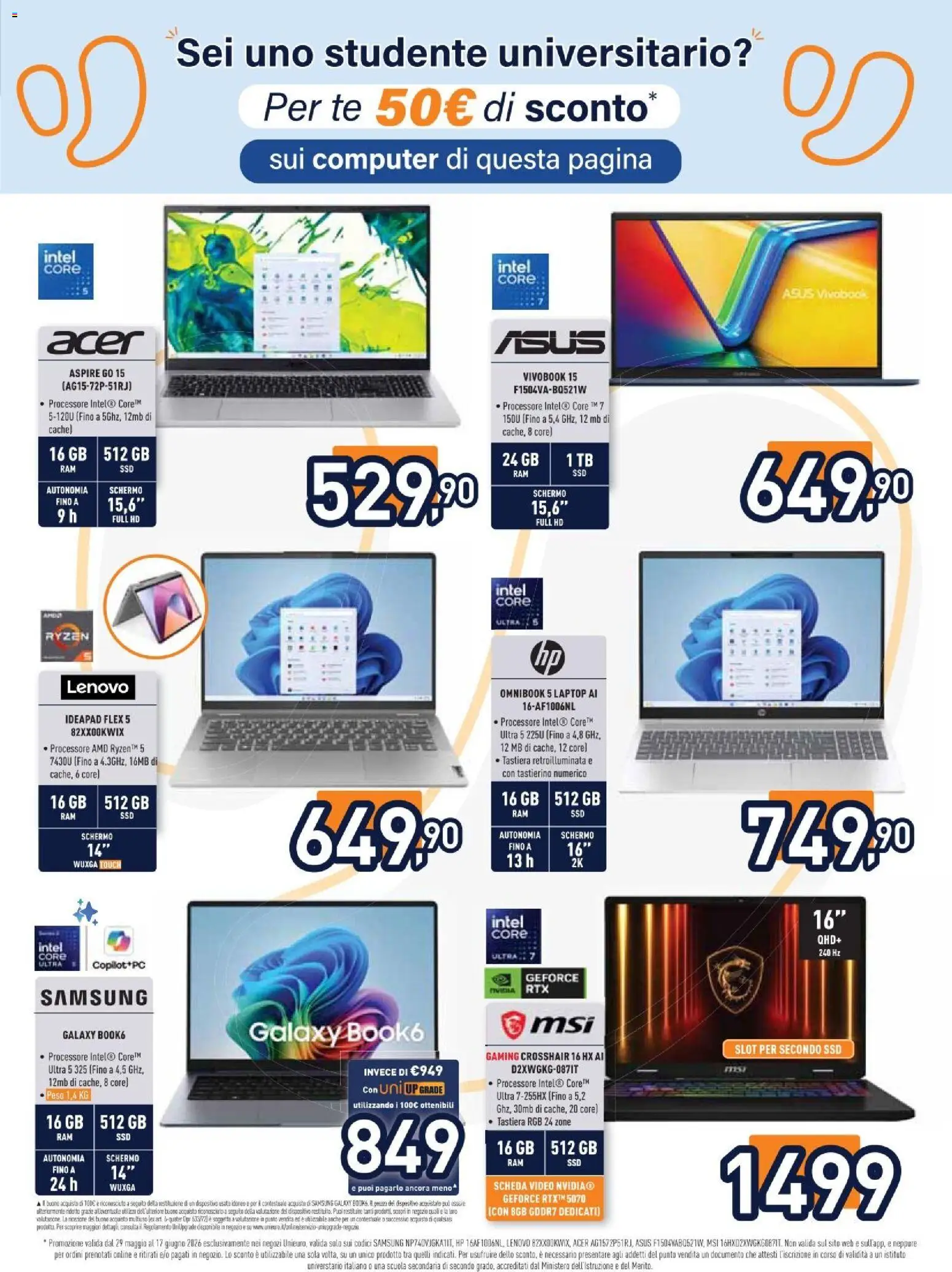 Volantino Unieuro del 29.05.2026 | Pagina: 13 | Prodotti: Schermo, Samsung Galaxy, Tastiera, Video