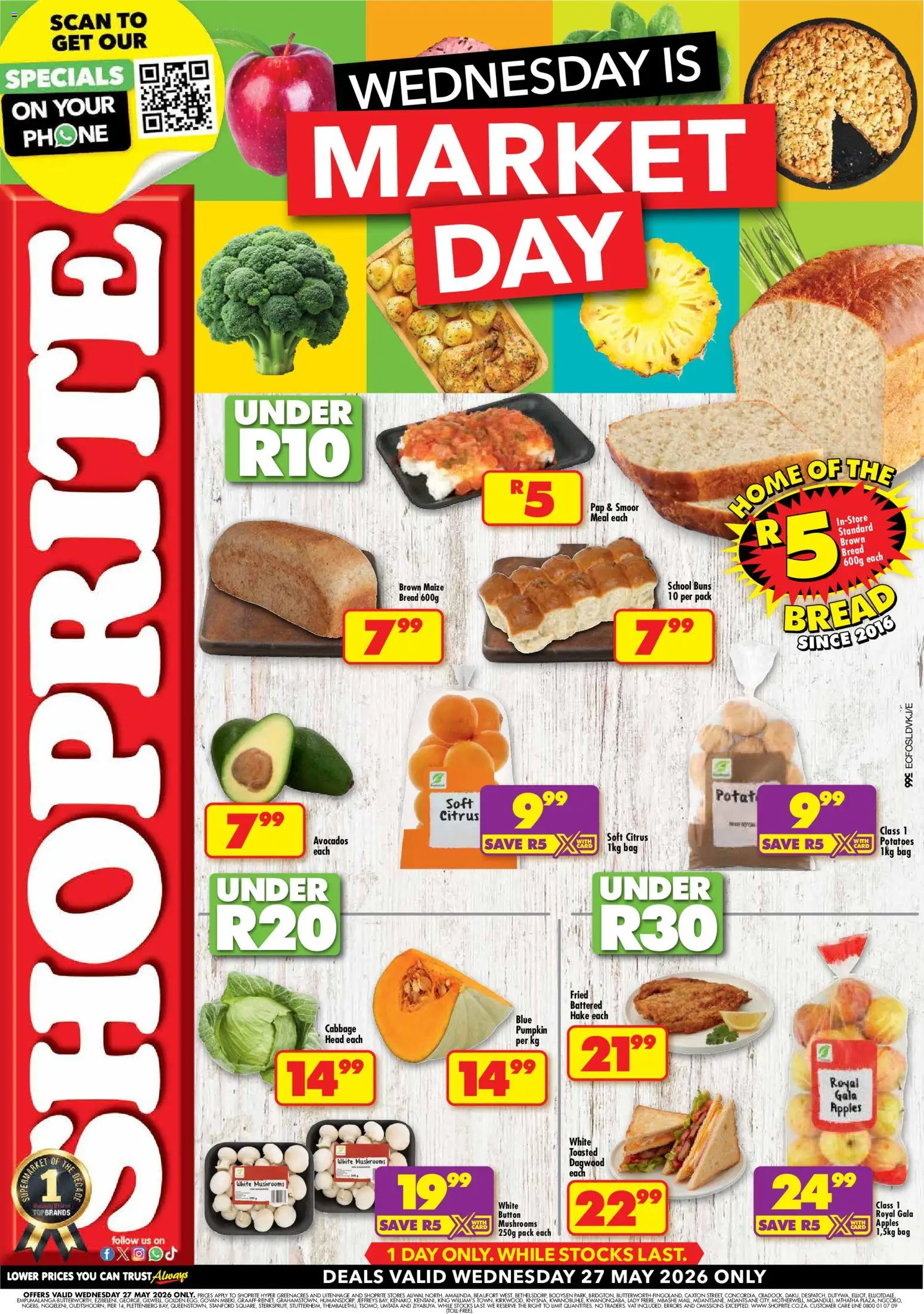 New Shoprite catalogue – valid from 27.05.2026 | Page: 1 | Products: Mushrooms, Phone, Buns, Potatoes