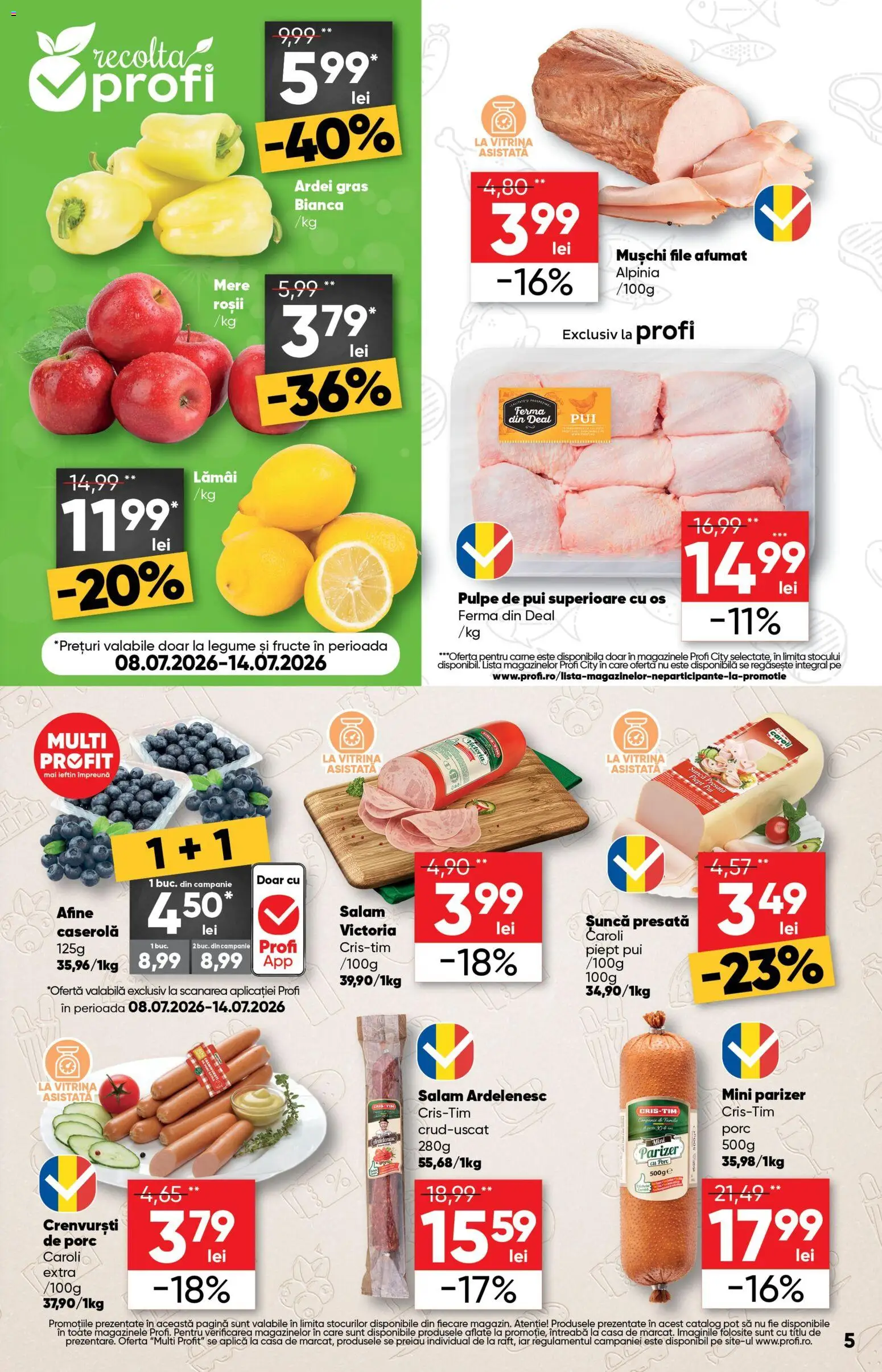 Noul catalog Profi – valabil de la 08.07.2026 | Pagină: 5 | Produse: Vitrină, Crenvurști, Parizer, Legume