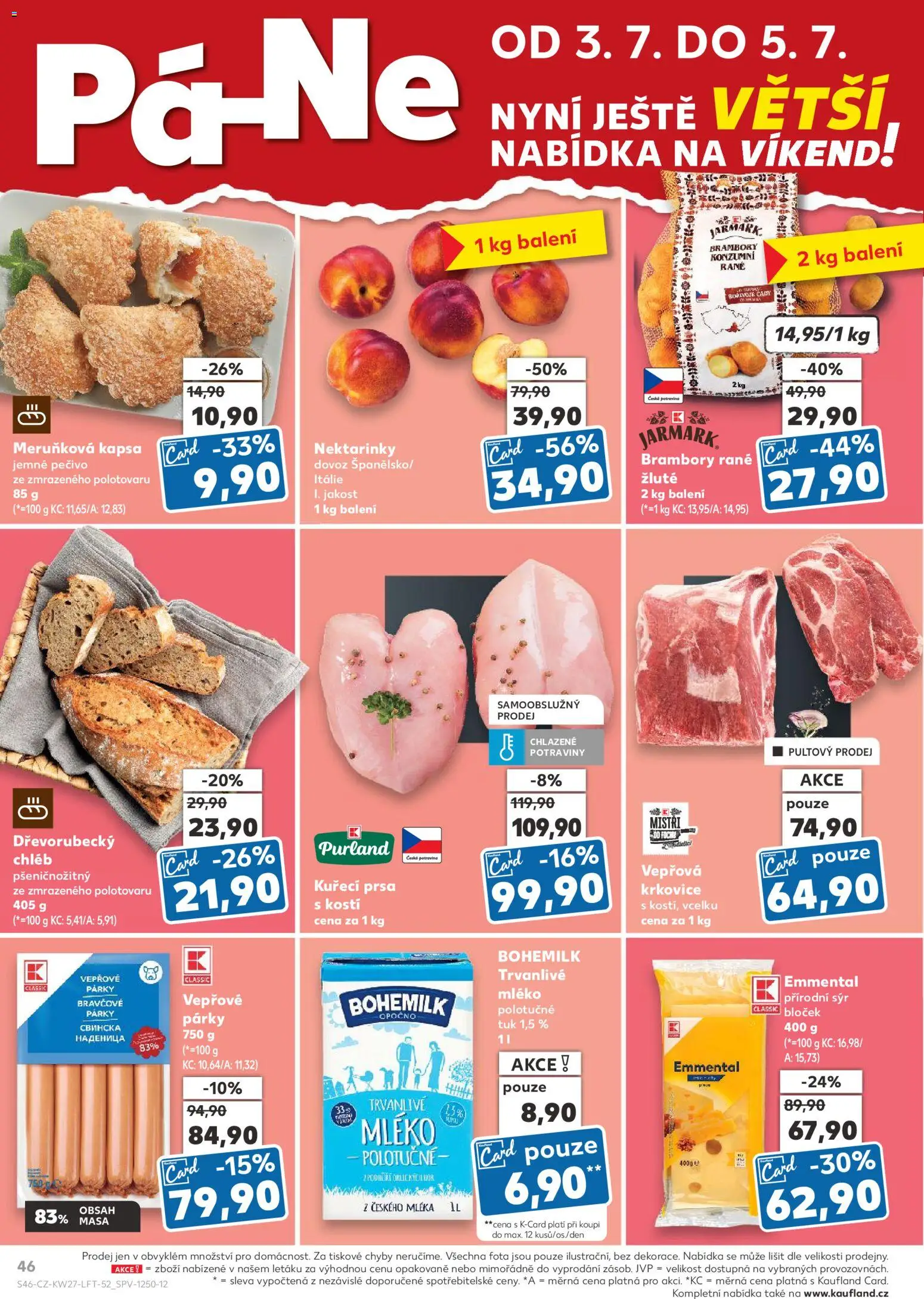 Kaufland leták - Liberec od 01.07.2026 | Strana: 46 | Produkty: Kuřecí prsa, Mléko polotučné, Párky, Vepřové párky