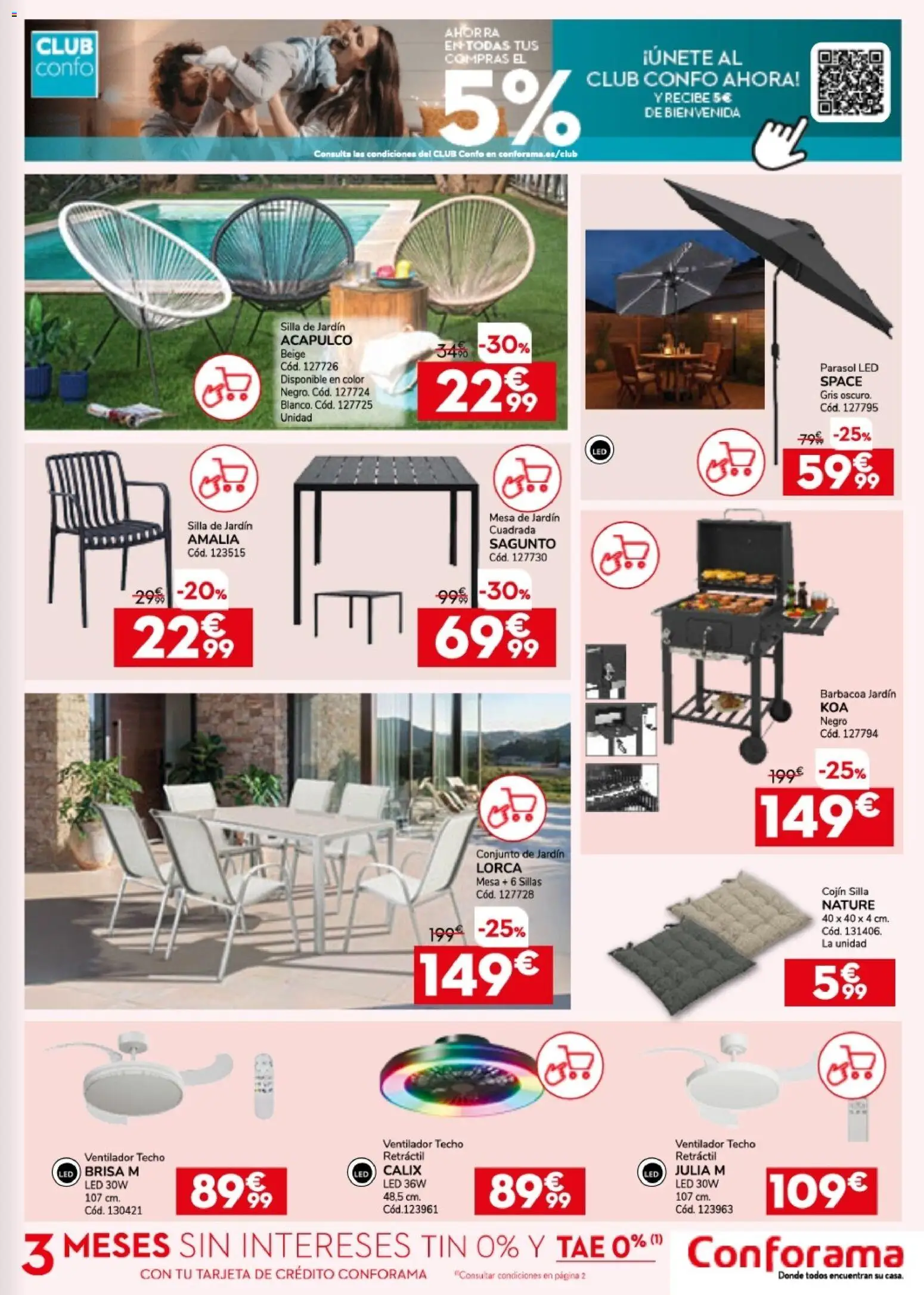 Conforama folleto │ válido desde el 26.03.2026 | Página: 9 | Productos: Barbacoa, Ventilador, Cojín, Mesa