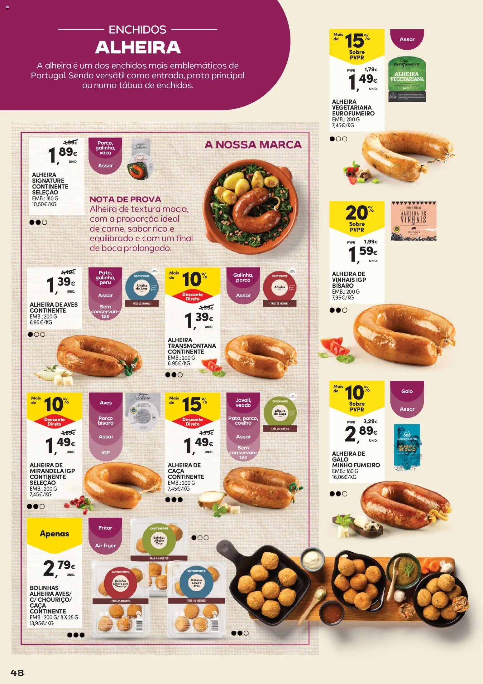 Continente Vinhos, Enchidos e Queijos │ válido de 22/09/2026 | Página: 48 | Produtos: Tábua, Air fryer, Peru, Alheira