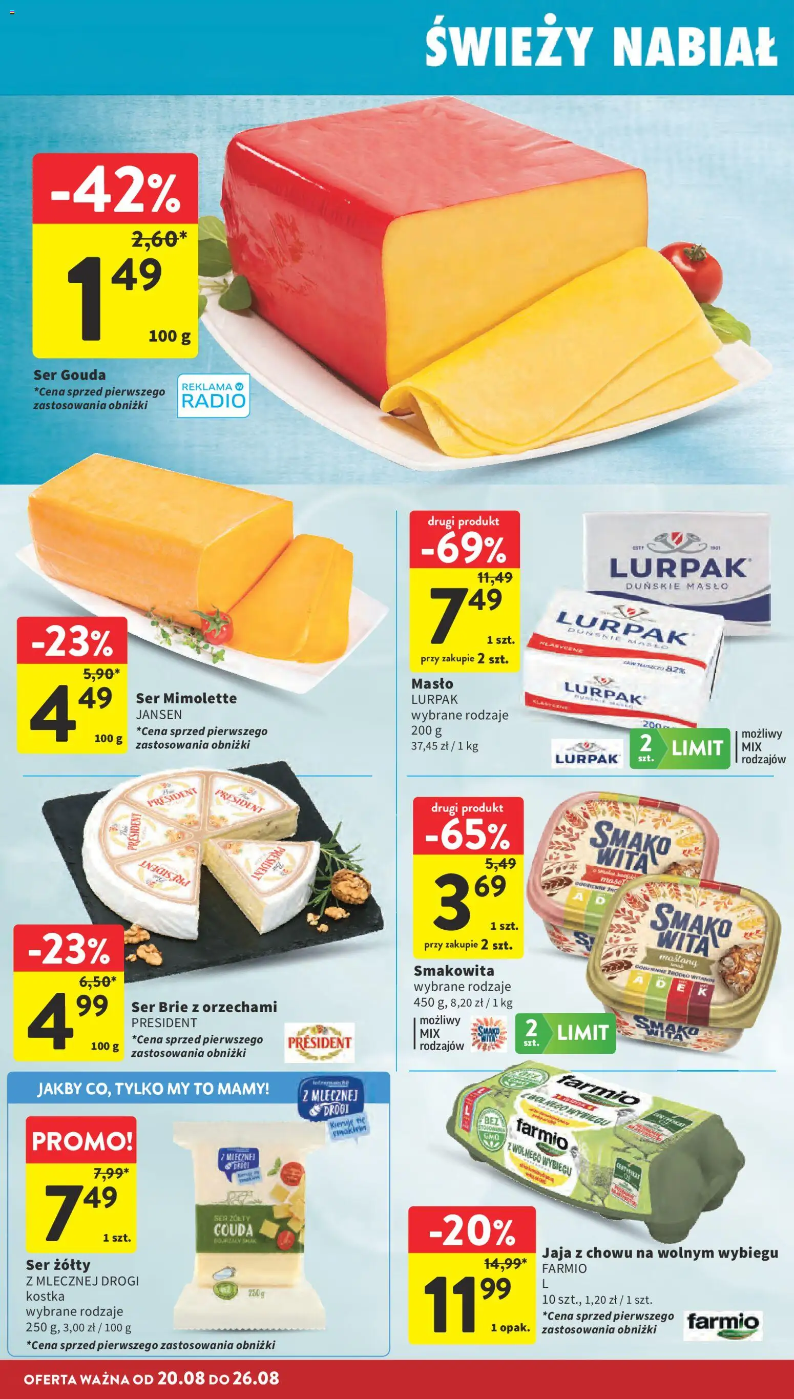 Intermarche gazetka od 20.08.2026 | Strona: 22 | Produkty: Ser żółty, Ser mimolette, Masło, Ser gouda
