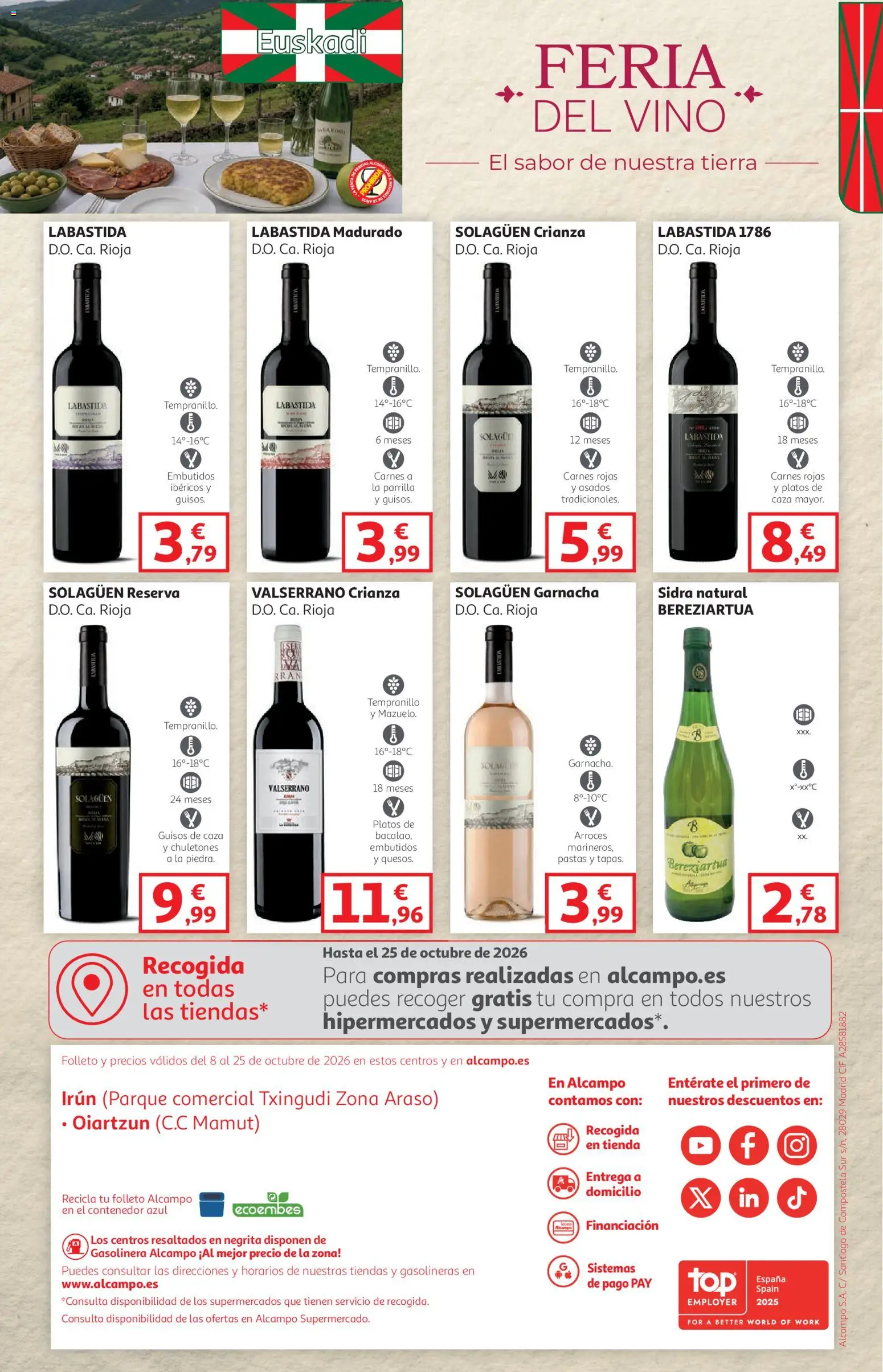 Alcampo - HG Pais Vasco │ válido desde el 08/10/2026 | Página: 40 | Productos: Vino, Sidra, Parrilla, Tierra