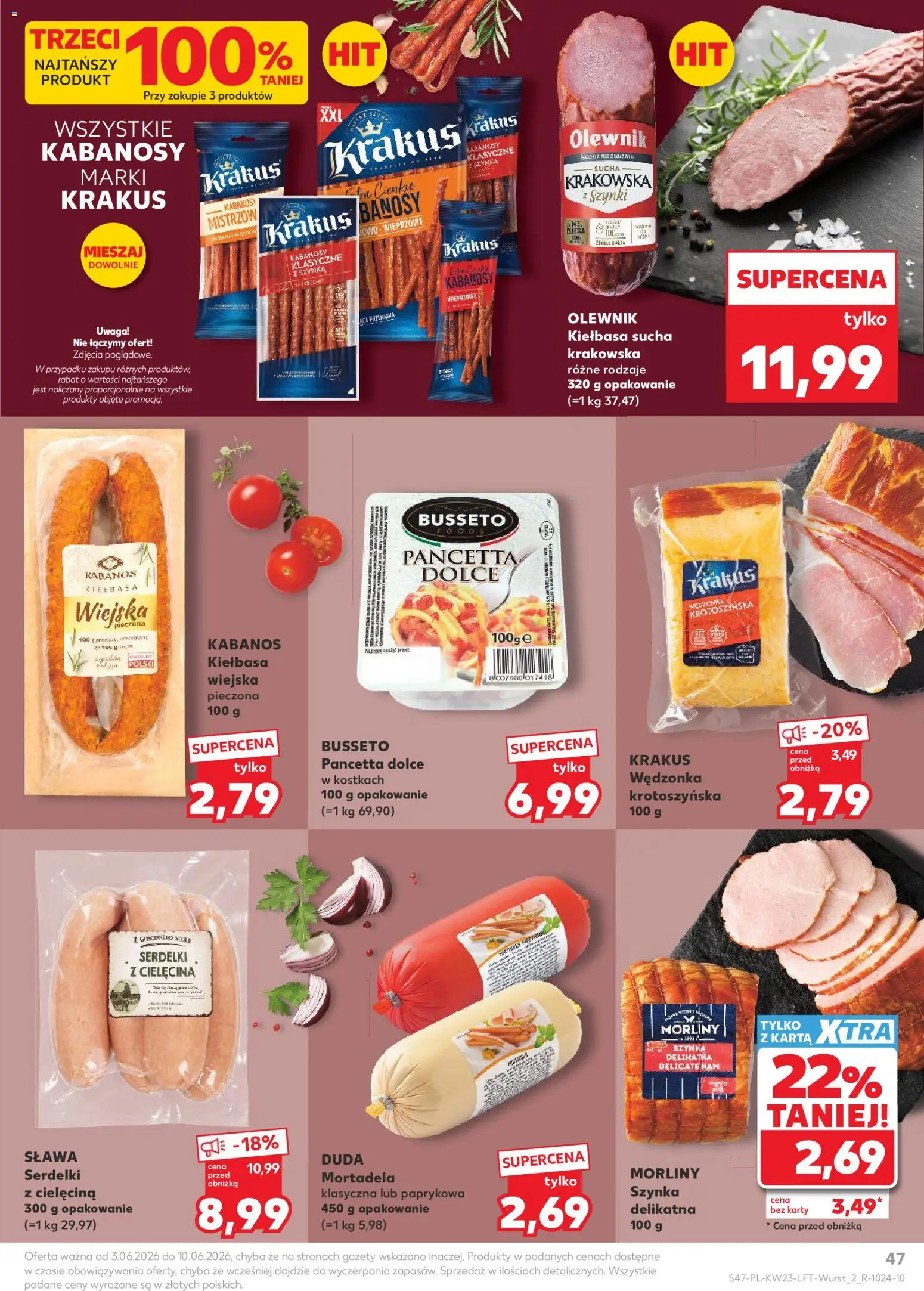 Kaufland Polsko leták od 03.06.2026 | Strana: 47 | Produkty: Kabanos, Karty, Pancetta