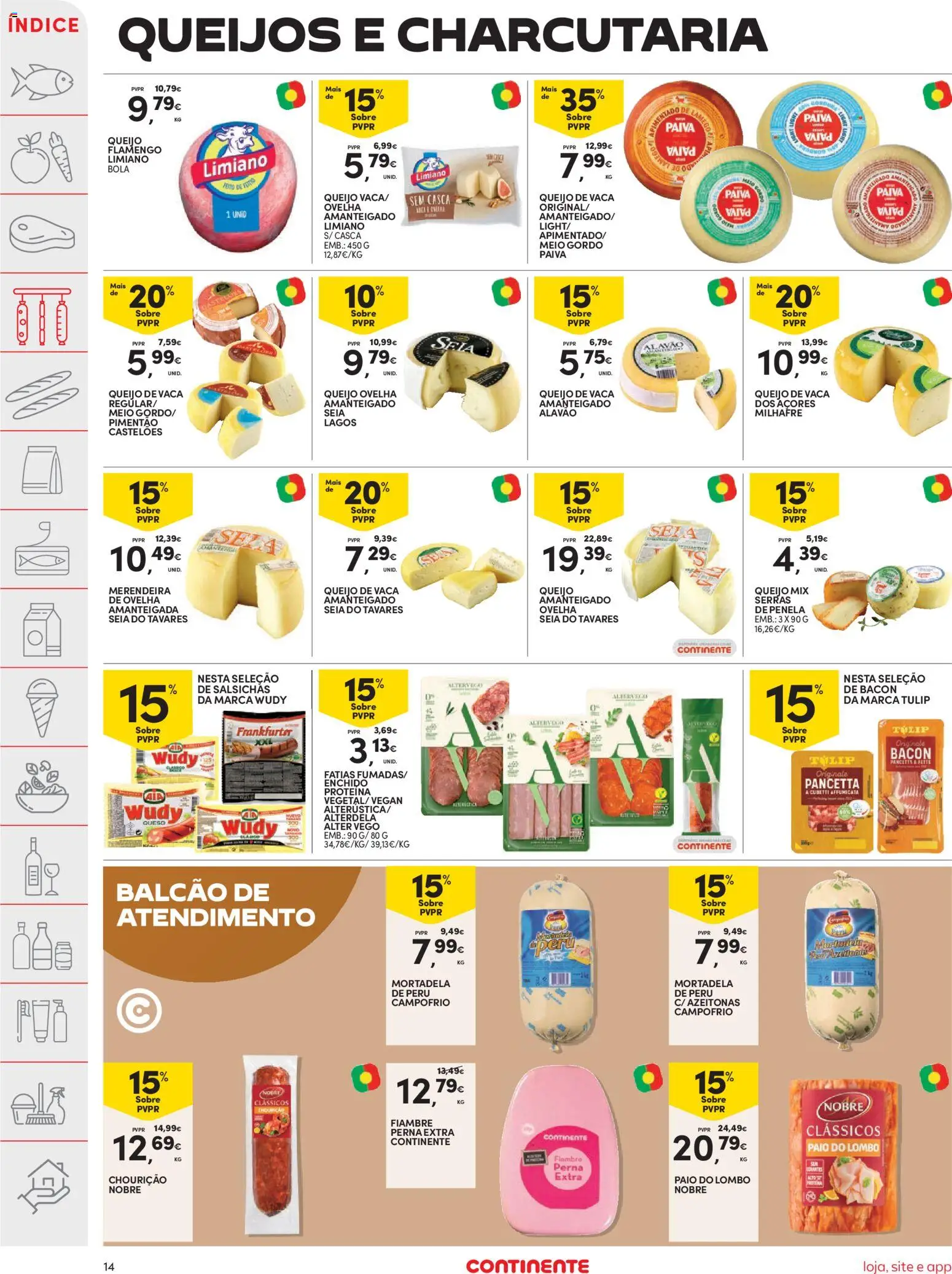Continente folheto │ válido de 23/06/2026 | Página: 16 | Produtos: Mortadela, Bacon, Peru, Pimentão