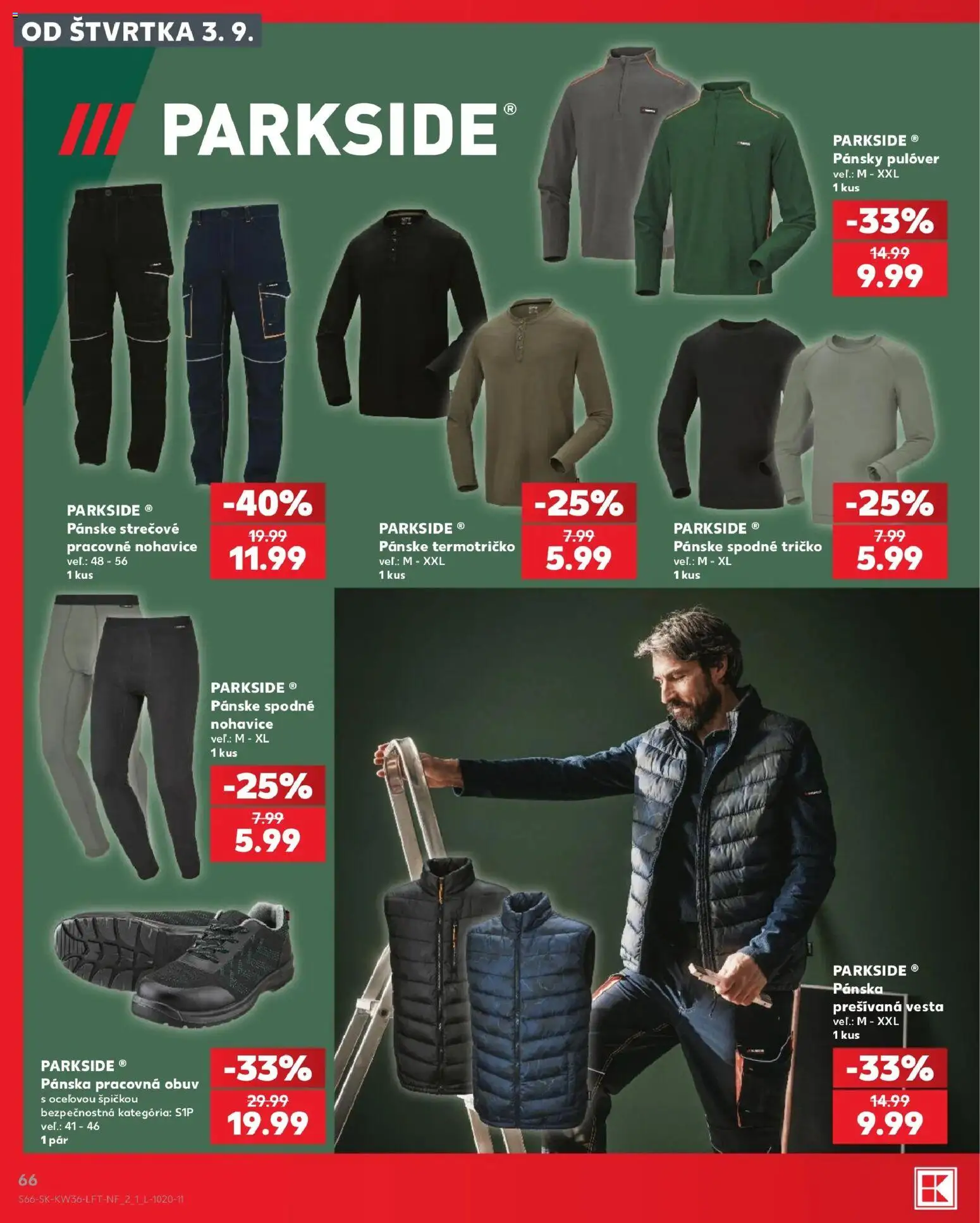 Nové Kaufland akcie – leták je platný od 03.09.2026 | Strana: 66 | Produkty: Parkside, Tričko, Pracovná obuv