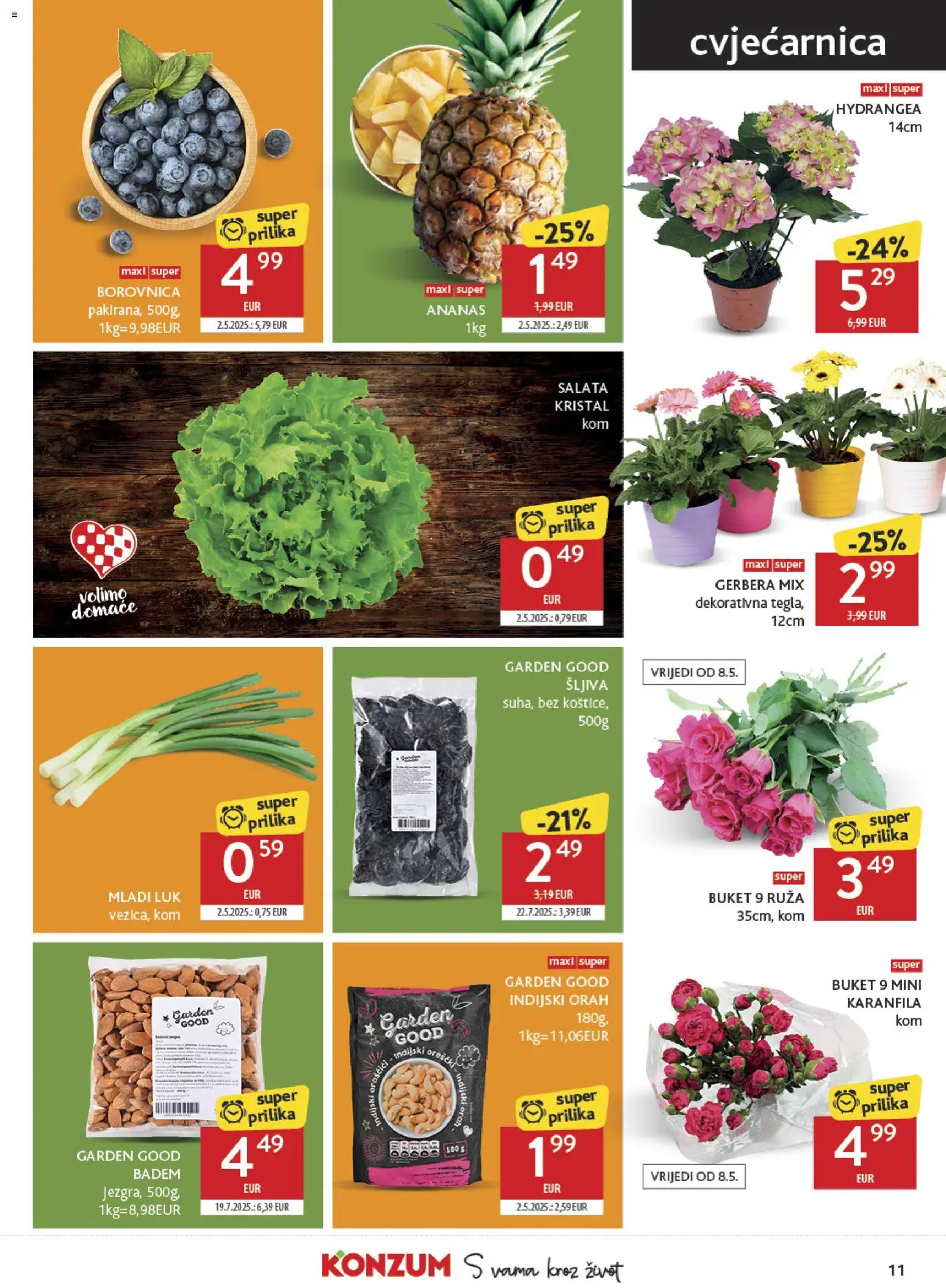 Konzum katalog | vrijedi od 06.05.2026 | Stranica: 11 | Proizvodi: Ananas, Salata, Badem, Borovnica