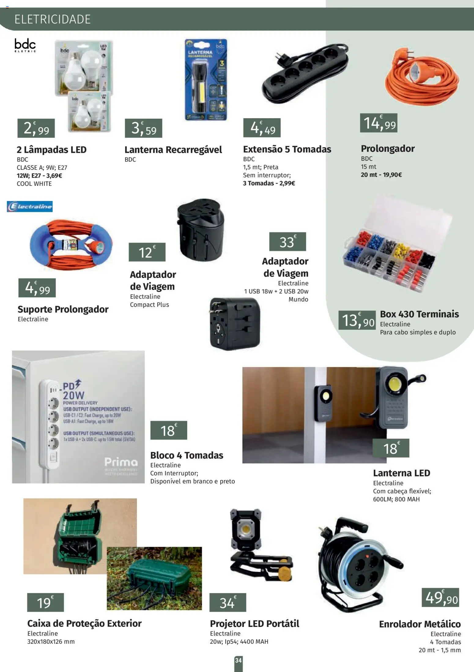 E.Leclerc folheto Jardim Lordelo │ válido de 23.03.2026 | Página: 34 | Produtos: Cabo, USB, Lâmpadas, Lanterna