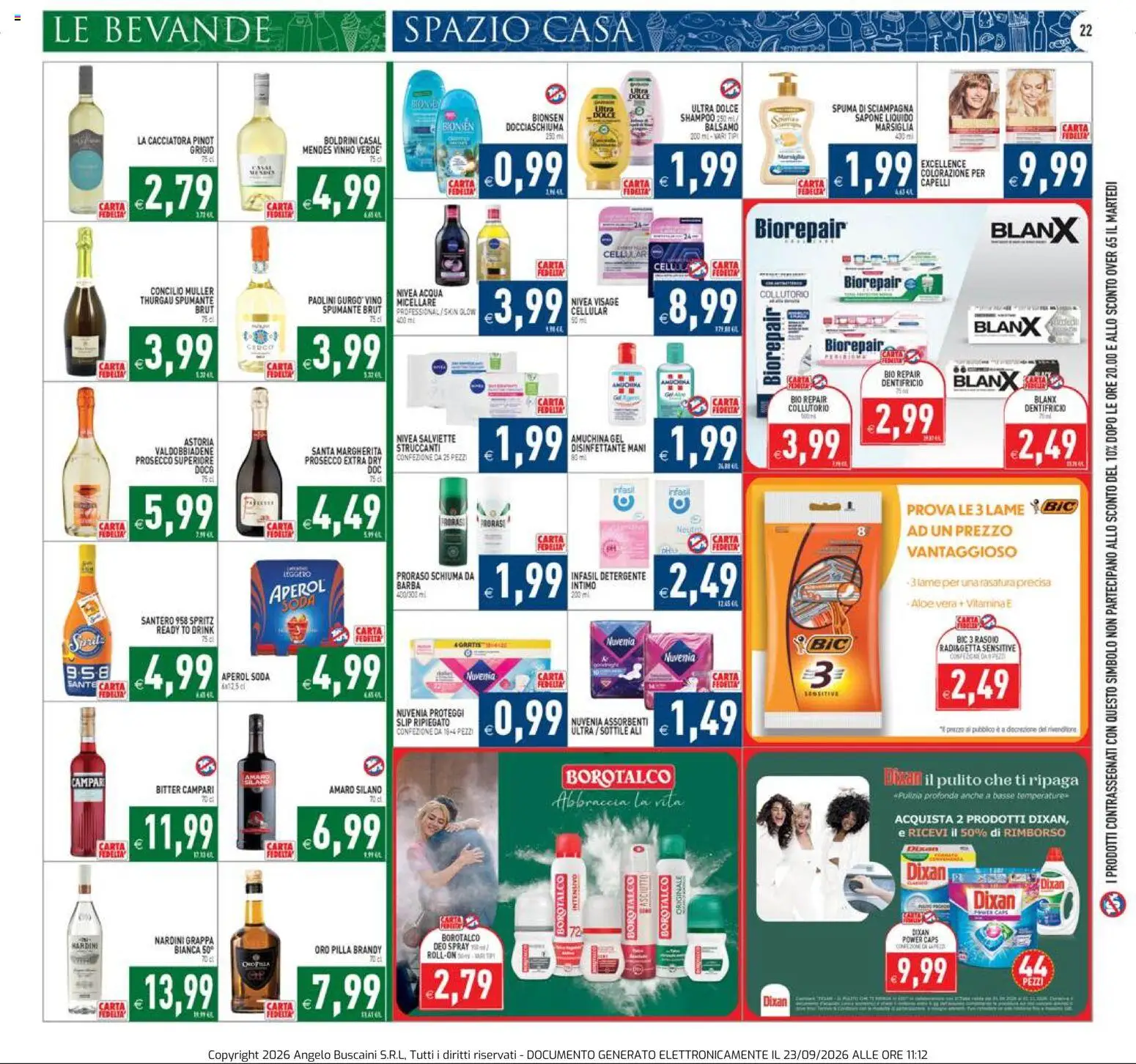 Volantino PIM Supermercati del 23/09/2026 | Pagina: 22 | Prodotti: Schiuma, Rasoio, Grappa, Brandy